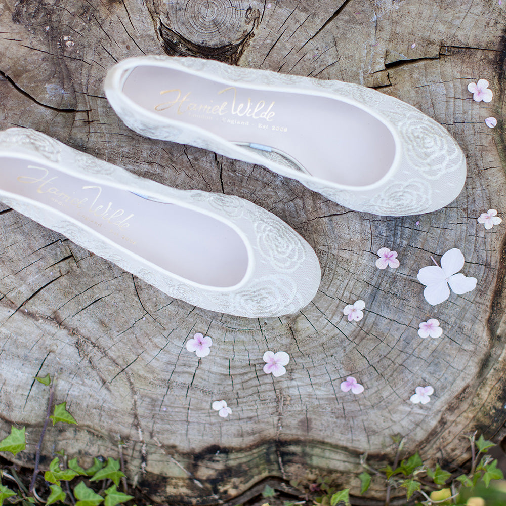 Camille Embroidered Tulle Ballerina Flats for Women - Elegant Comfortable Wedding Party Shoes for Bridesmaids & Special Occasions