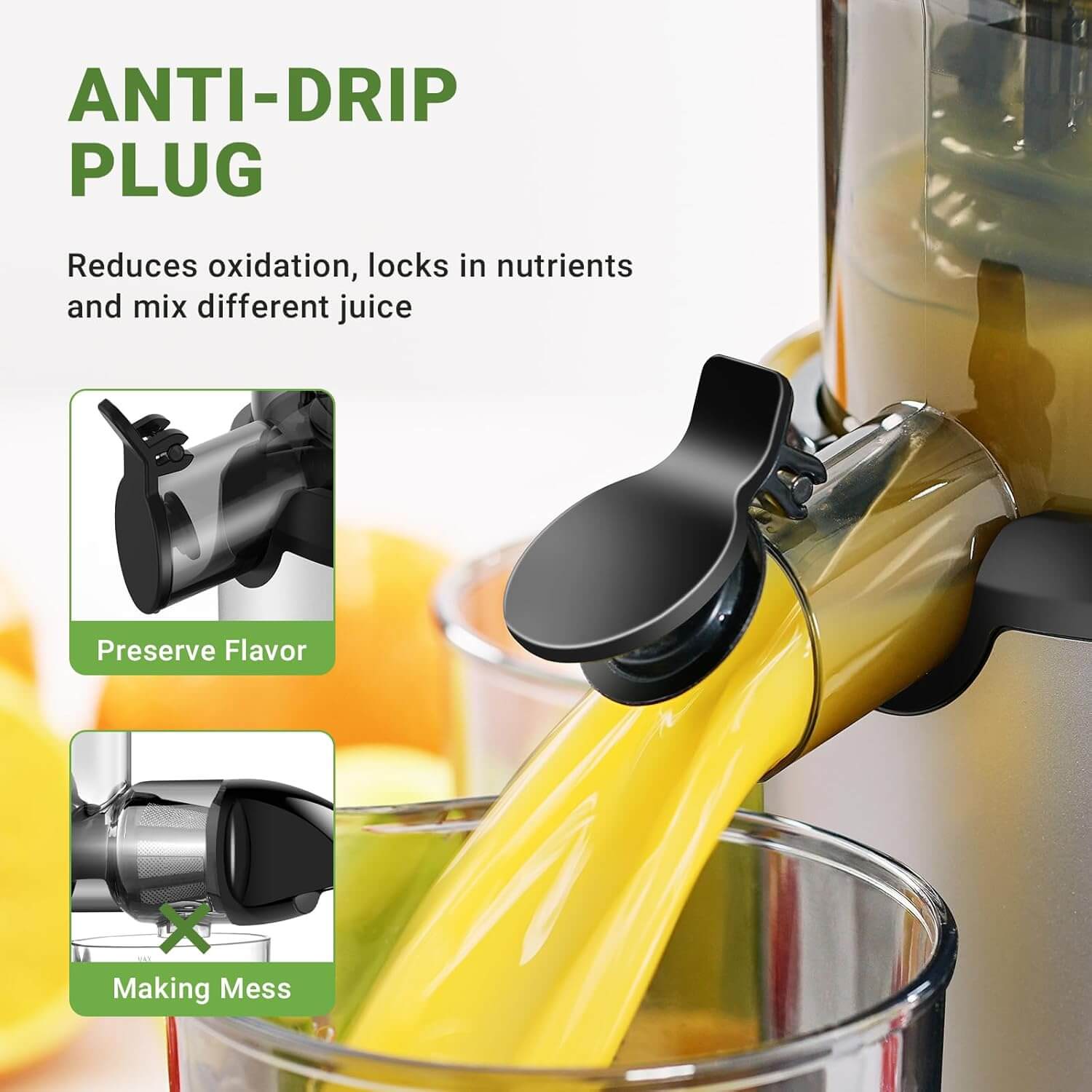 AMZCHEF 80MM Large Feeding Chute Whole Fruit Juicer - Cold Press Slow Masticating Juicer for Fresh Juice, Leafy Greens, and Wheatgrass - Perfect for Healthy Breakfast, Detox, and Kids' Nutrition