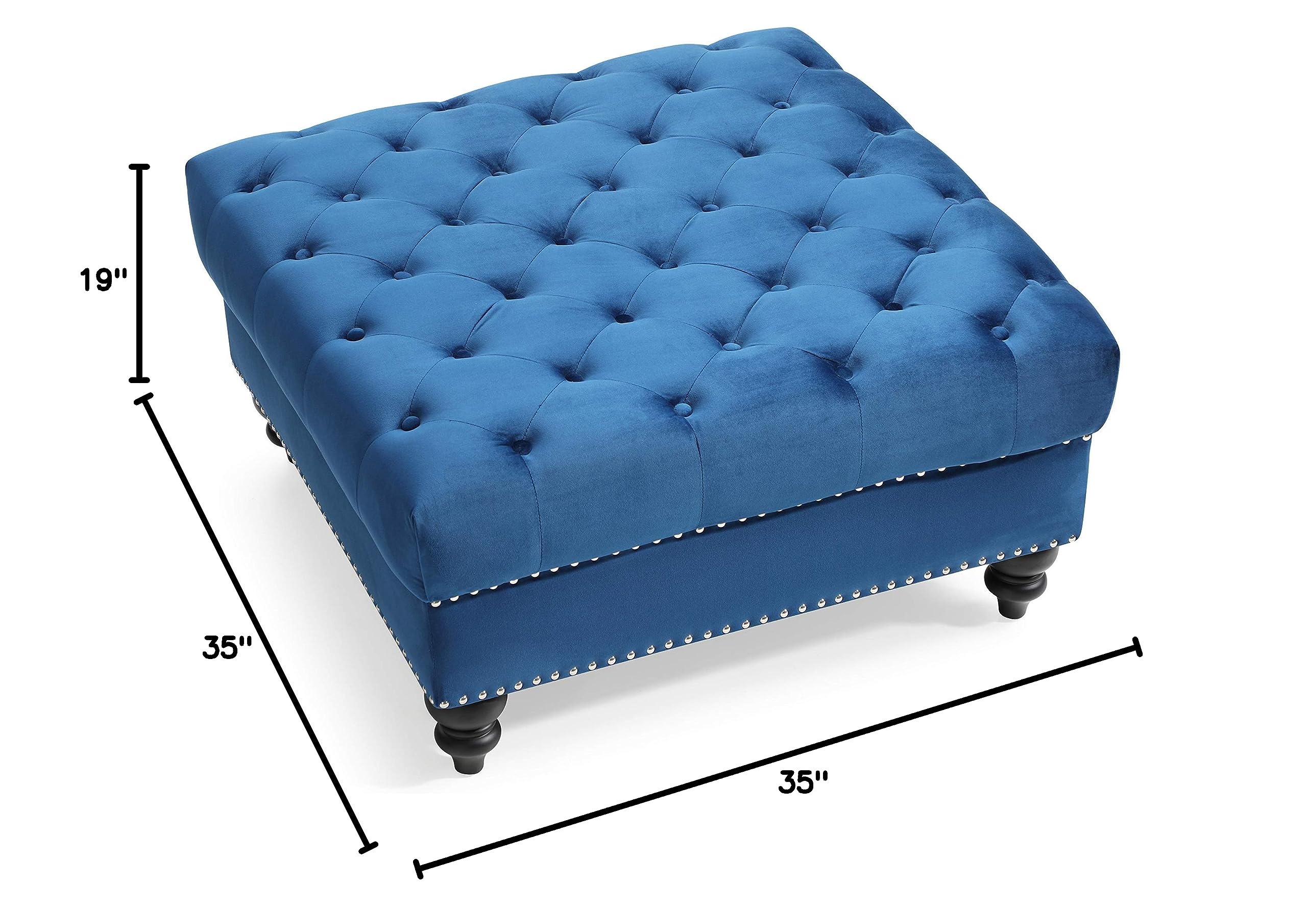 Navy Blue Velvet Ottoman - Glory Furniture Nola Collection | Stylish Footrest & Extra Seating for Living Room, Bedroom & Office