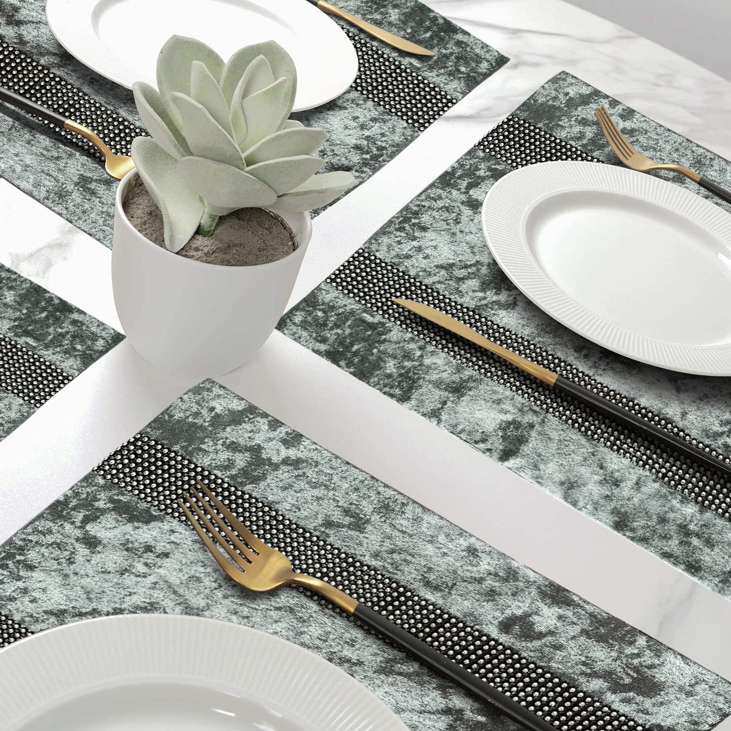 Jiino Gray Placemats Set of 4 - Elegant Bling Decorative Table Mats for Dining, Christmas & Thanksgiving Dinner - Perfect for Holiday Parties, Family Gatherings & Everyday Use