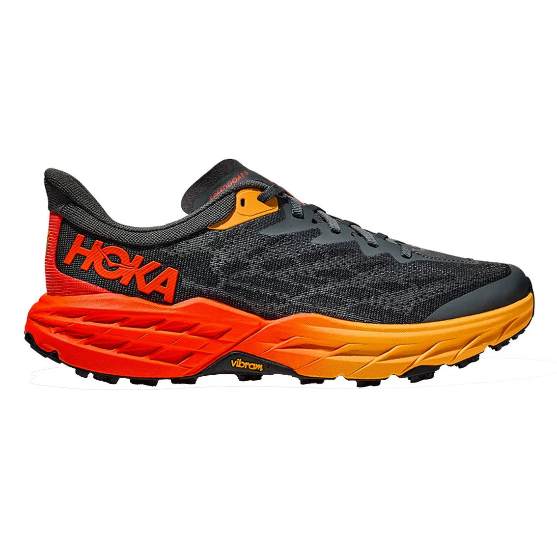 HOKA Speedgoat 5 Wide Trail Running Shoes for Men - Castlerock/Flame Color - Lightweight Cushioned Hiking & Outdoor Adventure Footwear