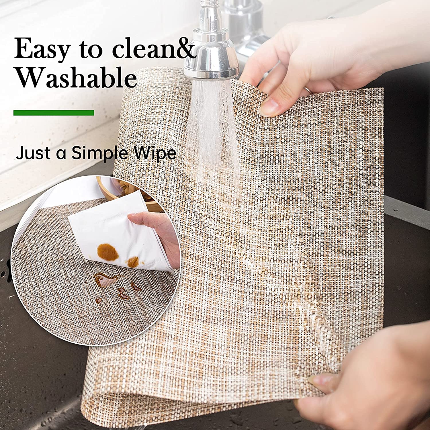 6-Pack Washable Vinyl Placemats for Dining Table - Indoor/Outdoor PVC Woven Table Mats in Caramel Brown | Perfect for Kitchen, Patio, Picnic & Restaurant Use