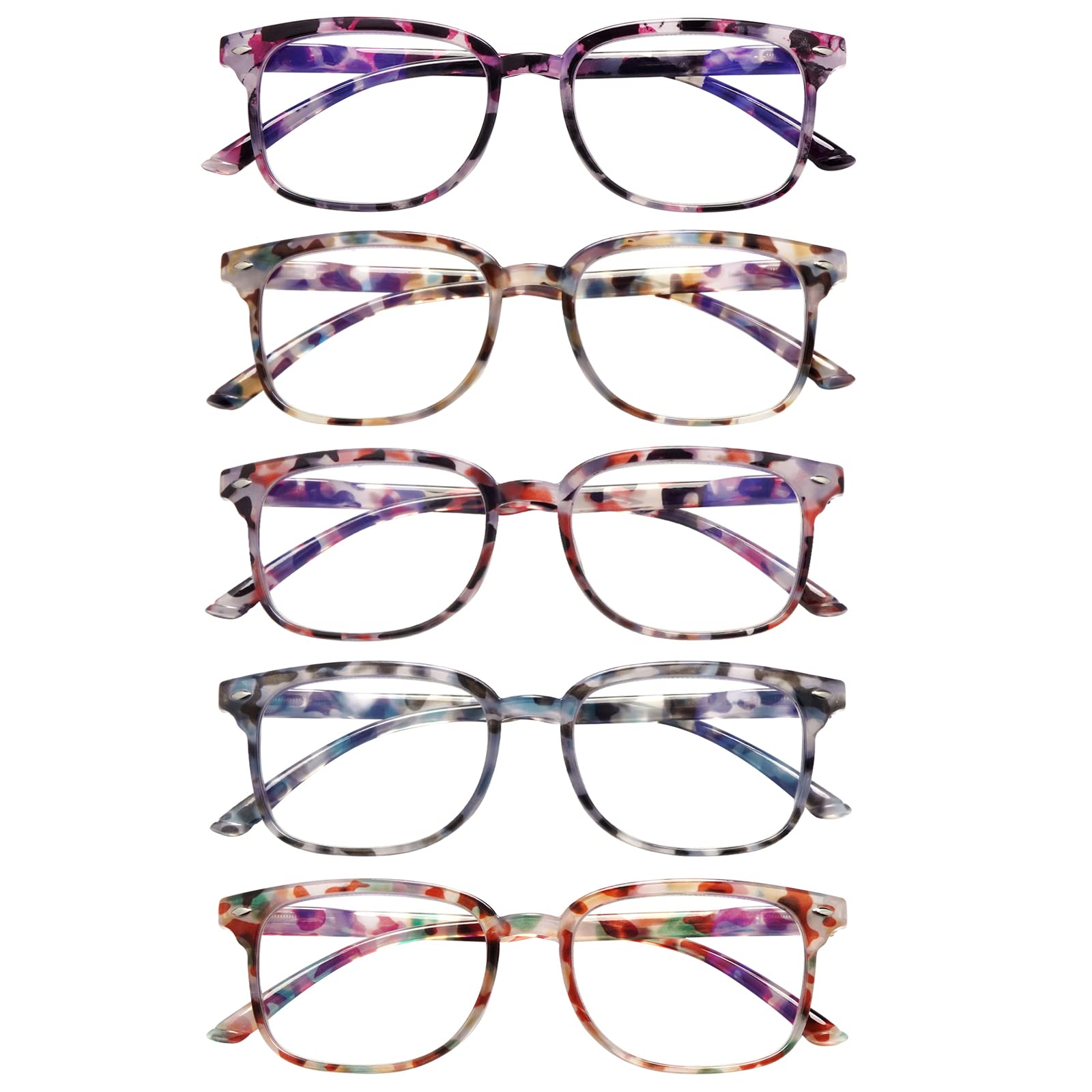 5 Pack Blue Light Blocking Reading Glasses for Women - Anti Glare Computer Readers with Spring Hinge - Perfect for Office Work, Online Classes & Screen Time Relief