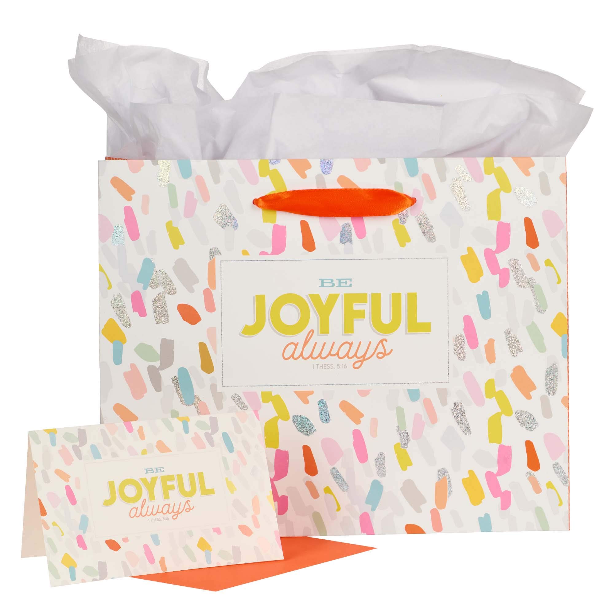 Christian Gift Set - Joyful Always 1 Thessalonians 5:16 - Orange Confetti for Celebrations
