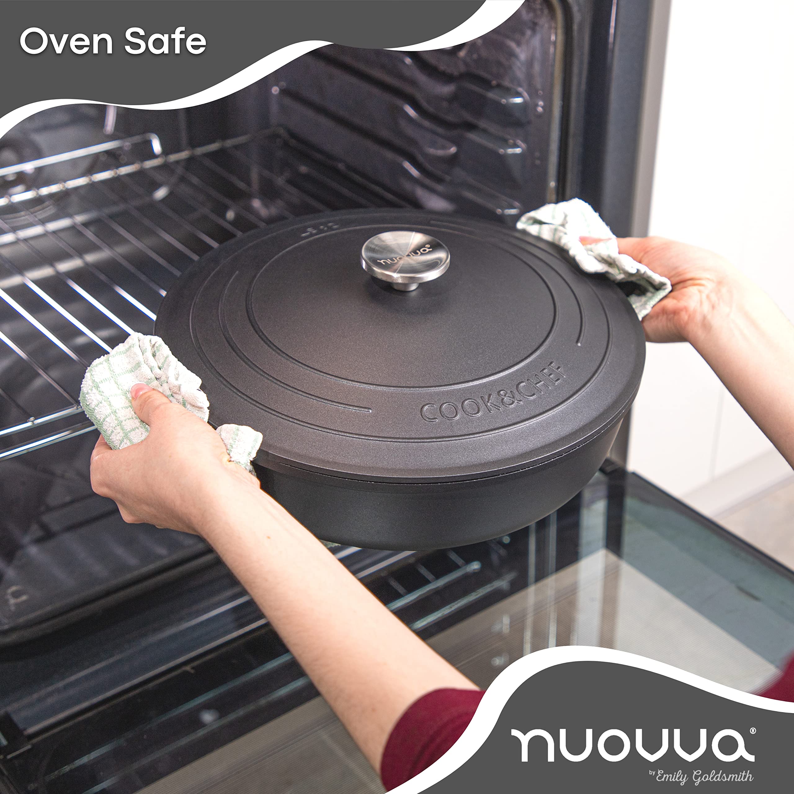 Premium 4-Quart Dutch Oven with Lid - Nonstick Cast Aluminum Cooking Pot for Baking Sourdough Bread, Stews & Roasts - Oven & Stovetop Safe (11 Inch, Black) by Nuovva - Perfect for Camping, Family Dinners & Professional Kitchens
