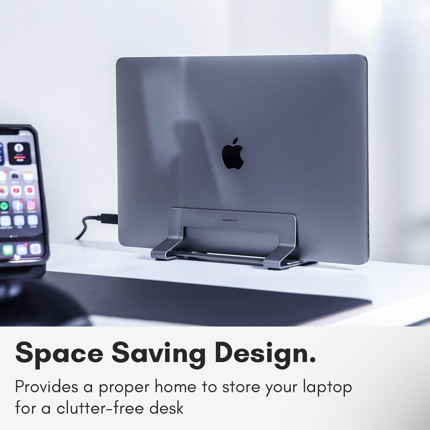 Macally Vertical Laptop Stand for Desk - Adjustable Laptop Holder for MacBook Pro/Air & Other Laptops | Space-Saving Design with Improved Airflow | Perfect for Home Office, Workspace & Travel Use