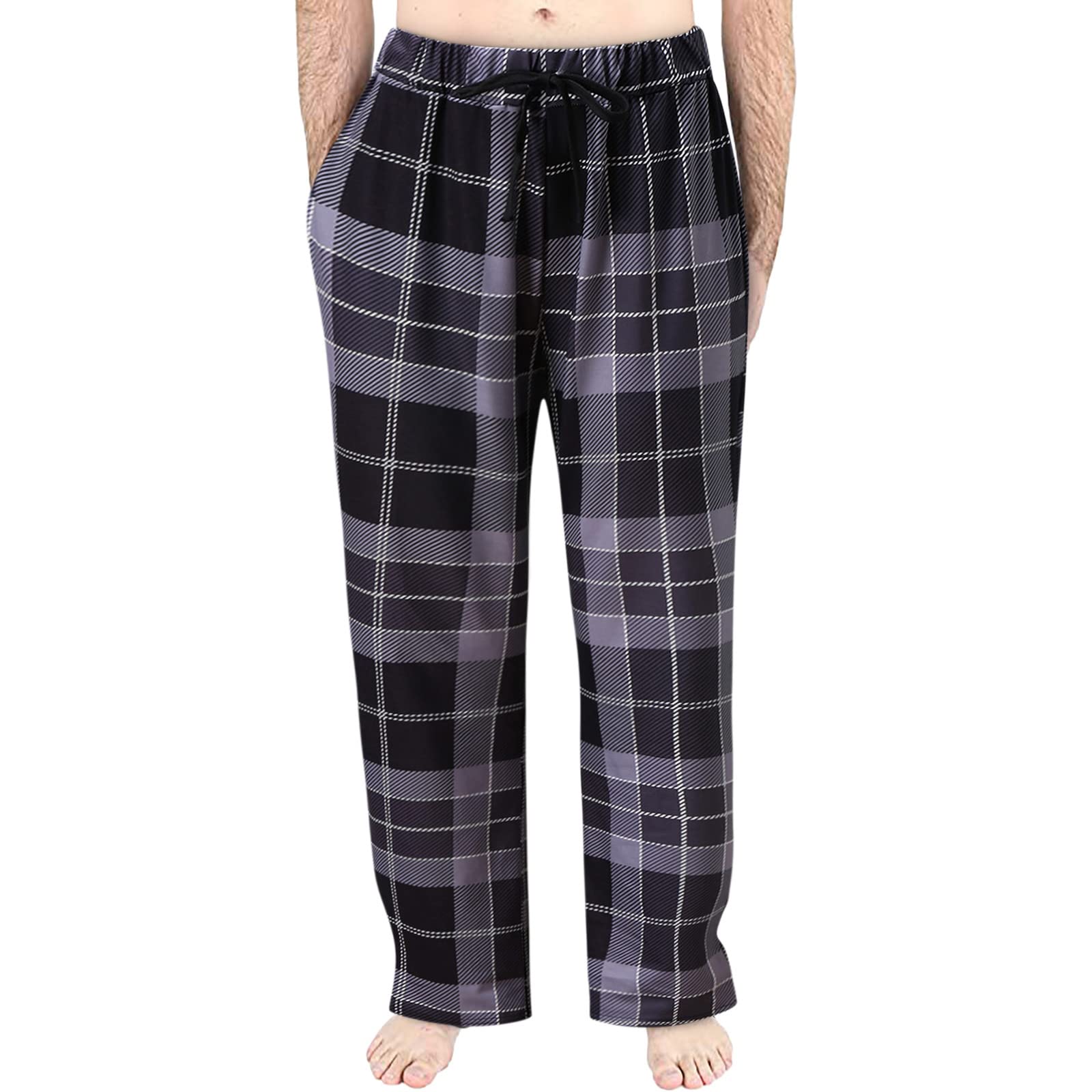Men's Plaid Cotton Lace Pajama Set - Spring Casual Home Pants for Lounge & Sleep (Black, XXL) - Perfect for Relaxing at Home, Lounging & Comfortable Nightwear