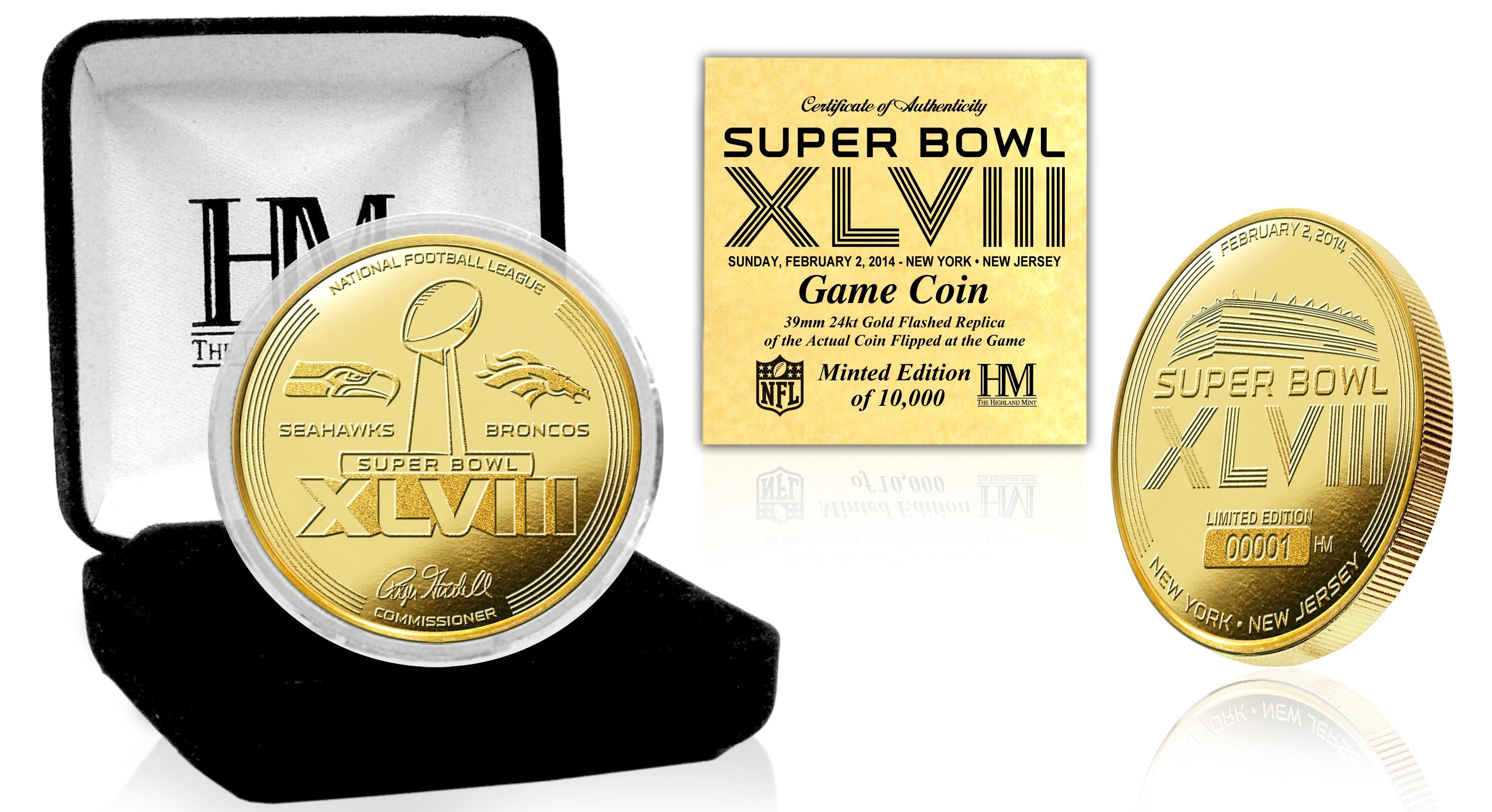Super Bowl 48 Commemorative Gold Flip Coin - Limited Edition NFL Collectible for Football Fans, Coin Collectors & Sports Memorabilia Enthusiasts | Perfect for Game Day, Sports Bars, Man Caves & Gift Giving