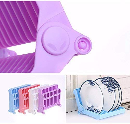 POXEFLIP 12-Slot Foldable Dish Drying Rack - Space Saving Plastic Plate Holder & Drainer for Kitchen Counter - Ideal for Small Apartments, Dorm Rooms, RVs (Multicolor)