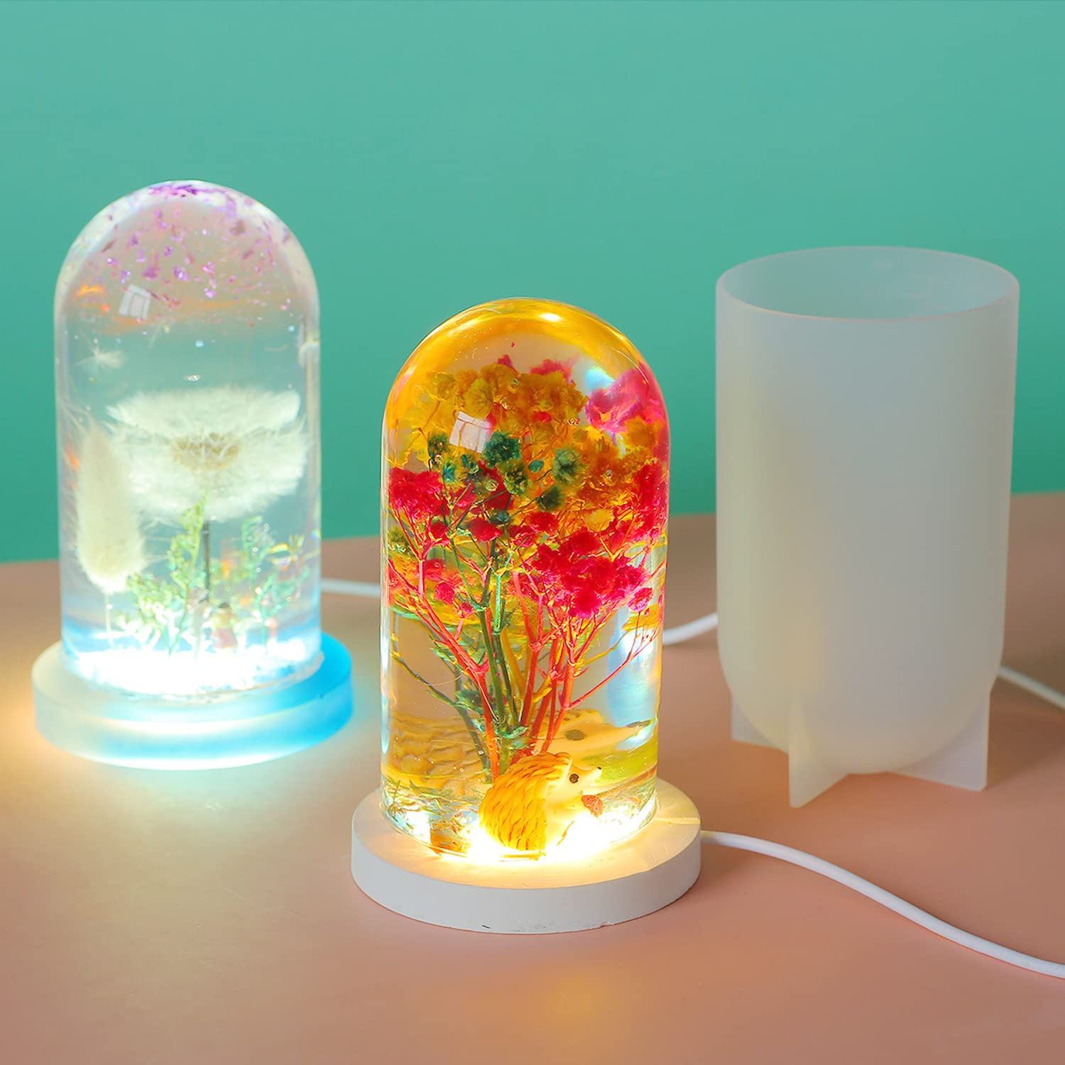 DIY Resin Silicone Molds for Cylinder Lights - USB Powered Stand for Table Lamps, Candles & Home Decor | Perfect for Crafting, Gifts & Desktop Ornaments
