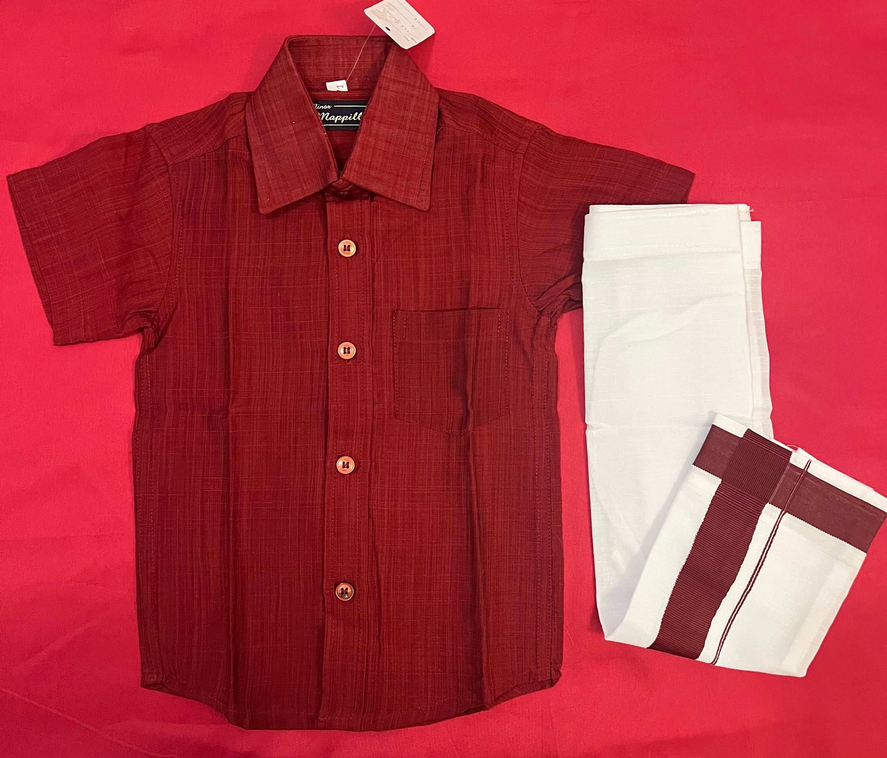 Stylish Maroon Silk Cotton Shirt & Dhoti Set for Kids | Comfortable Ethnic Outfit for Festivals, Weddings & Cultural Events