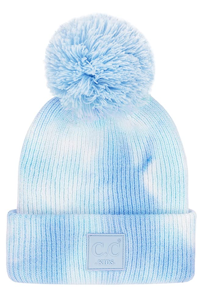 ScarvesMe Kids Tie Dye Beanie Hat with Rubber Patch & Yarn Pom Pom - Warm Winter Knit Hat for Boys & Girls - Perfect for Outdoor Activities, School & Cold Weather