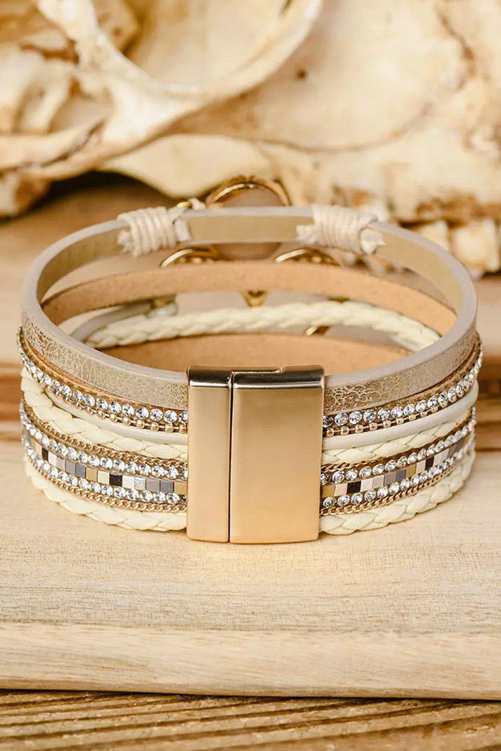 Bohemian Heart Rhinestone Magnetic Buckle Bracelet for Women - Elegant Adjustable Crystal Jewelry Gift for Party, Wedding & Everyday Wear