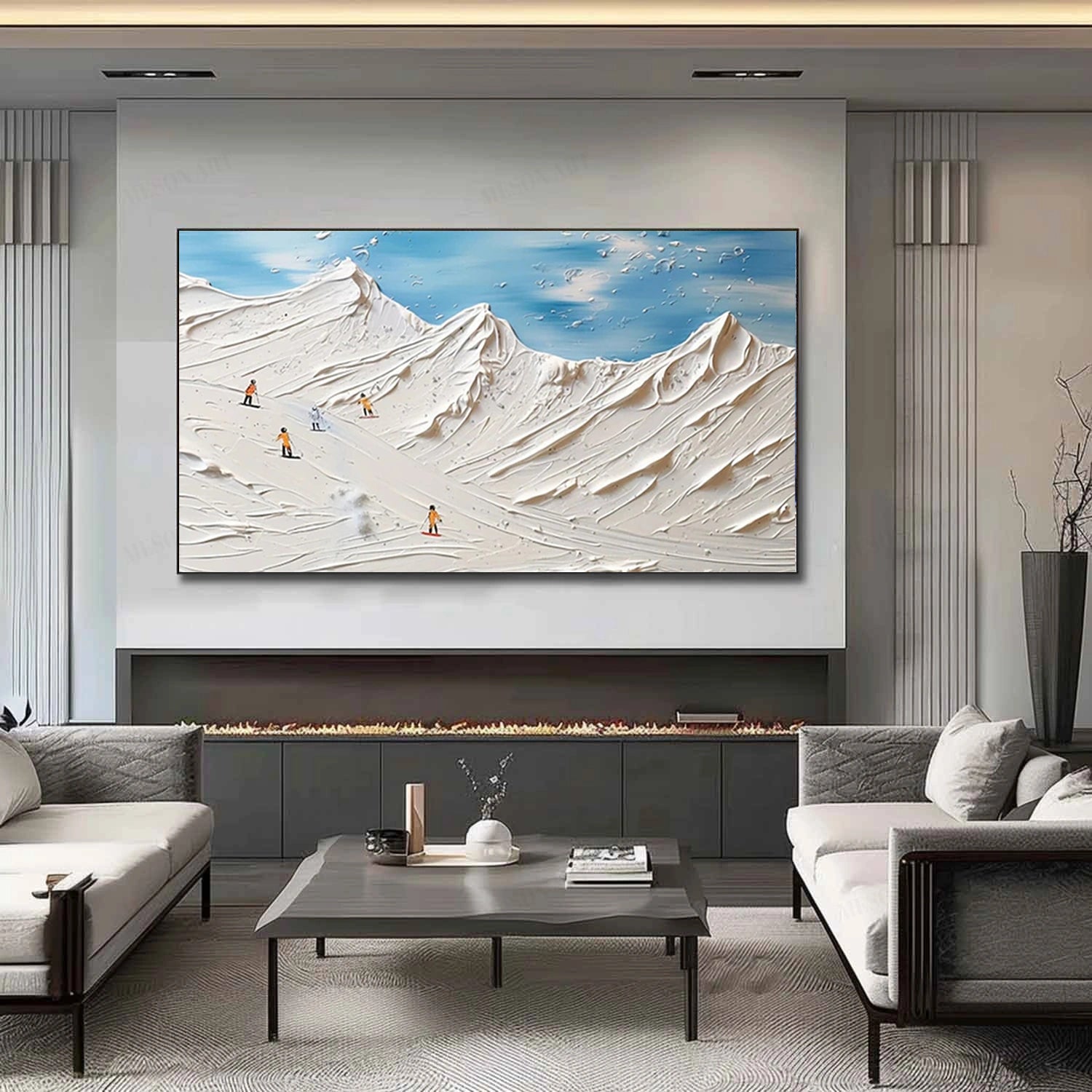 SP042 Skiing Sport Art Textured Canvas Painting - Perfect for Winter Home Decor & Ski Lodge Wall Art