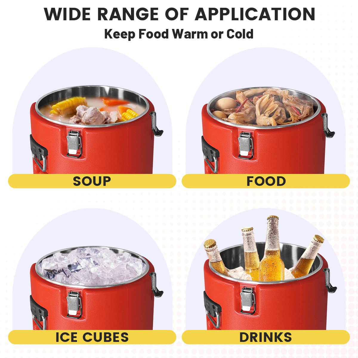 2.5 Gallon Insulated Food Warmer & Cooler - Commercial Hot Box with 4 Buckles, Handles & Spoon - Perfect for Catering, Restaurants, Canteens & Home Use - Keep Soups, Meals Hot or Cold for Hours - Ideal for Food Delivery, Picnics & Outdoor Events