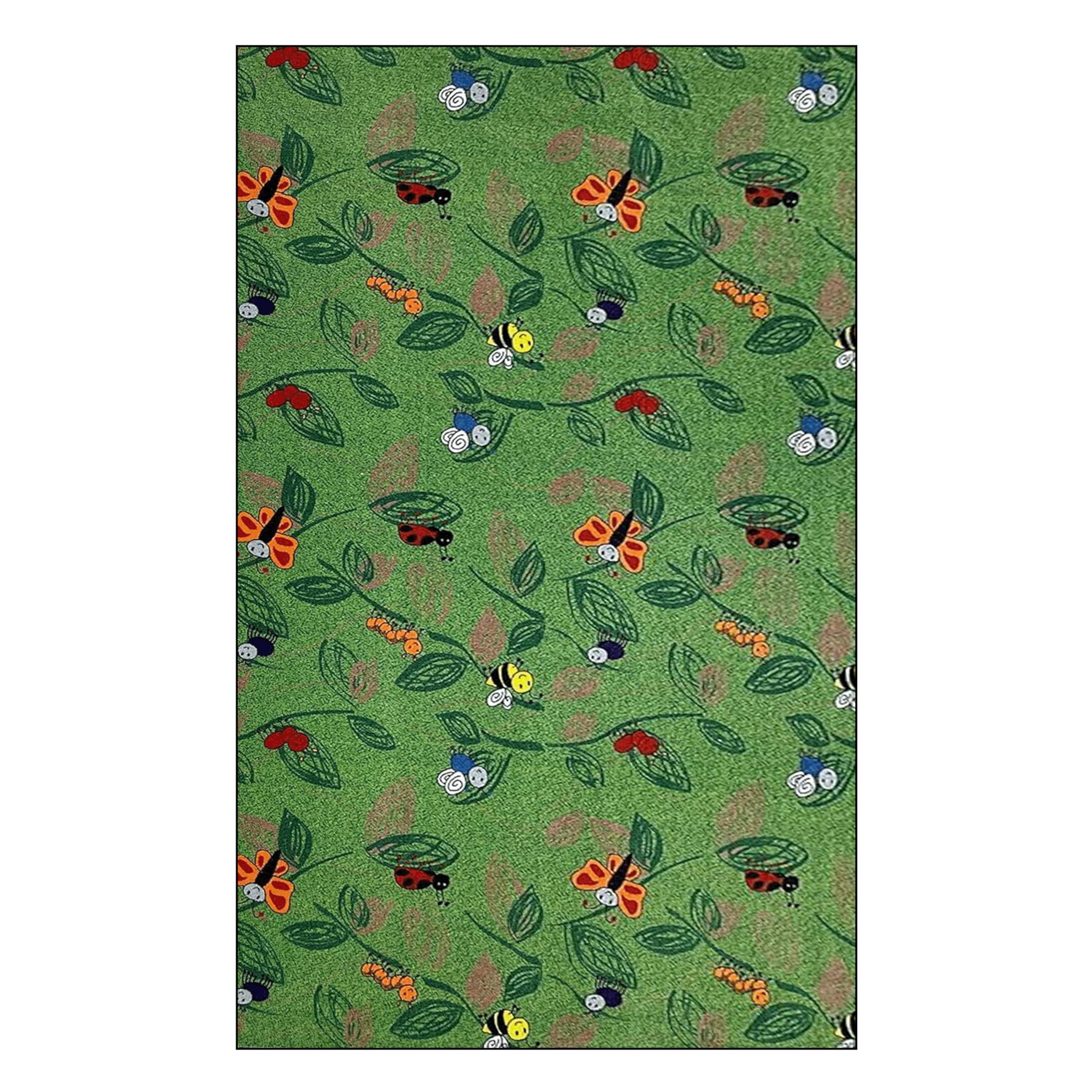 Buzzy Bugs Nylon Area Rug 12' x 6' - Colorful Nature Themed Kids Rug for Playroom, Classroom & Bedroom | Non-Slip Educational Carpet for Preschool Learning & Home Decor | Perfect for Storytime, Play Areas & Early Childhood Development Spaces