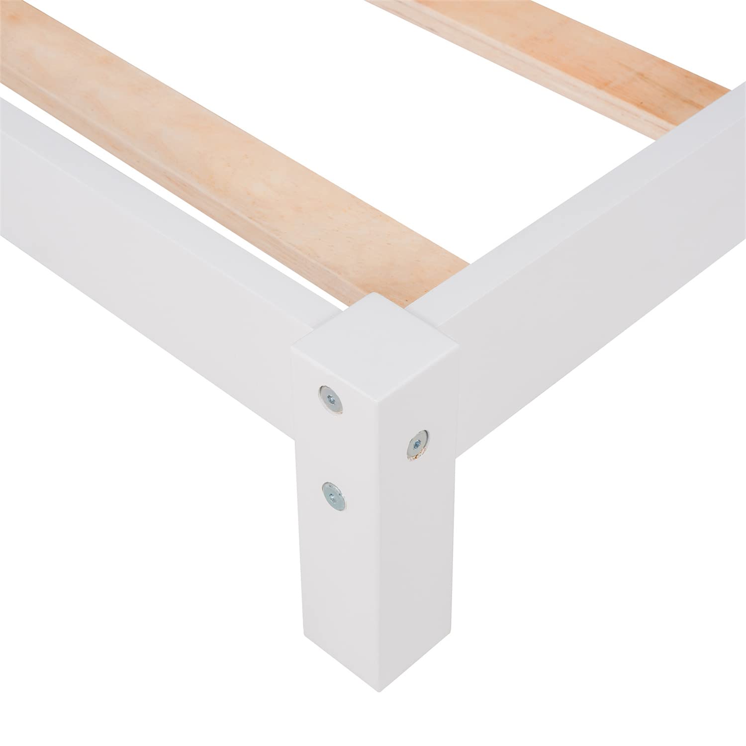 Twin Size White Platform Bed with House Shape Headboard - Low Profile Wooden Slat Support Bed Frame for Kids, Boys, Girls & Juniors - Perfect for Bedrooms, Dorms & Playrooms