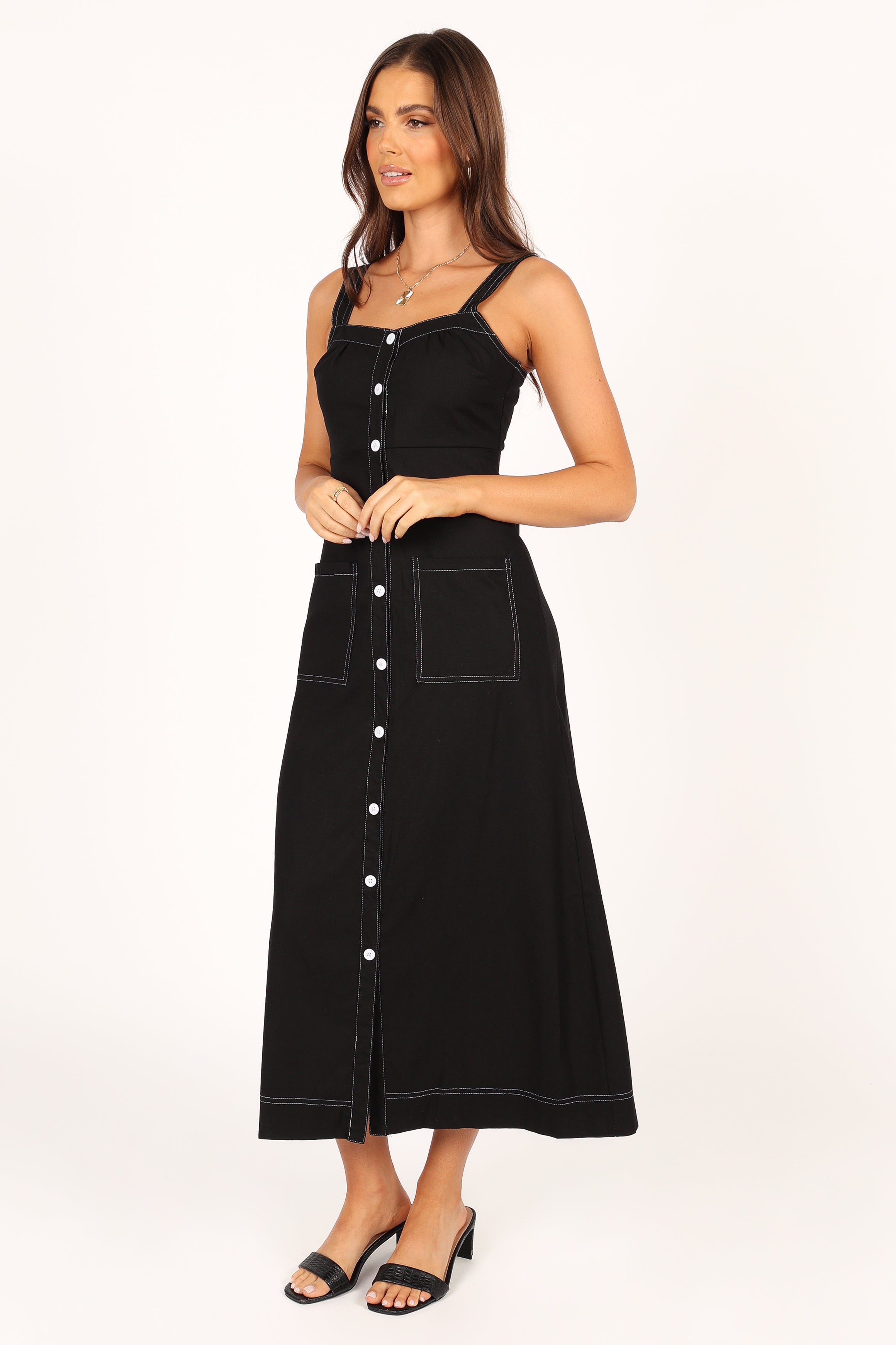 Stylish Estelle Contrast Stitch Midi Dress in Black - Perfect for Office Wear, Cocktail Parties & Date Nights