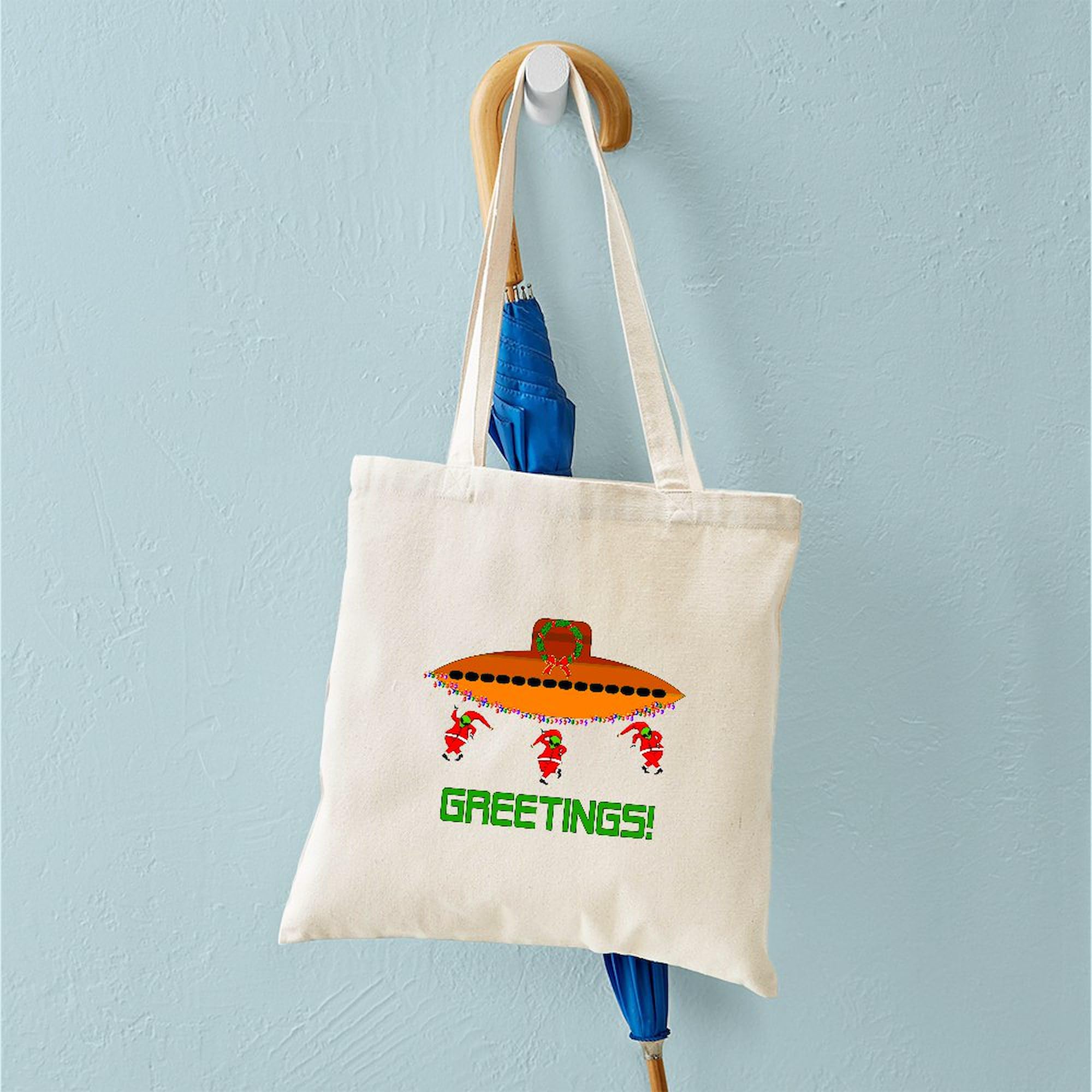 Space Aliens Christmas Tote Bag - Eco-Friendly Natural Canvas Reusable Shopping Bag for Holiday Gifts, Groceries & Everyday Use