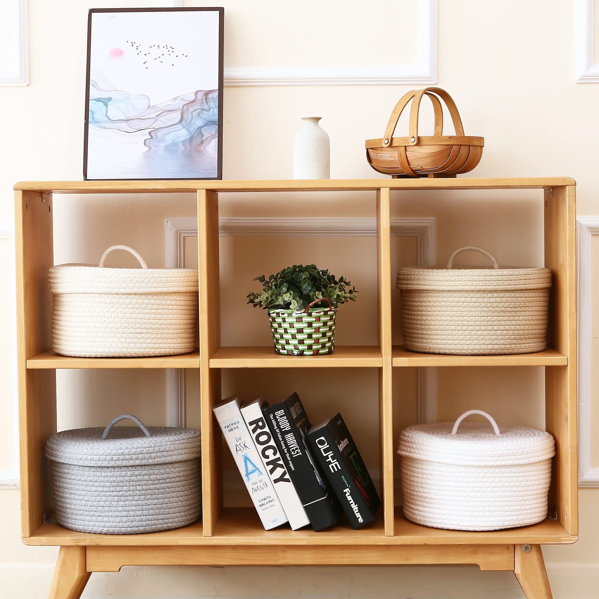 Sea Team Oval Cotton Rope Storage Basket with Lid - Woven Nursery Organizer, Diaper Caddy & Baby Shower Gift Box (Medium, Grey) - Perfect for Nursery Organization, Baby Essentials Storage & Home Decor