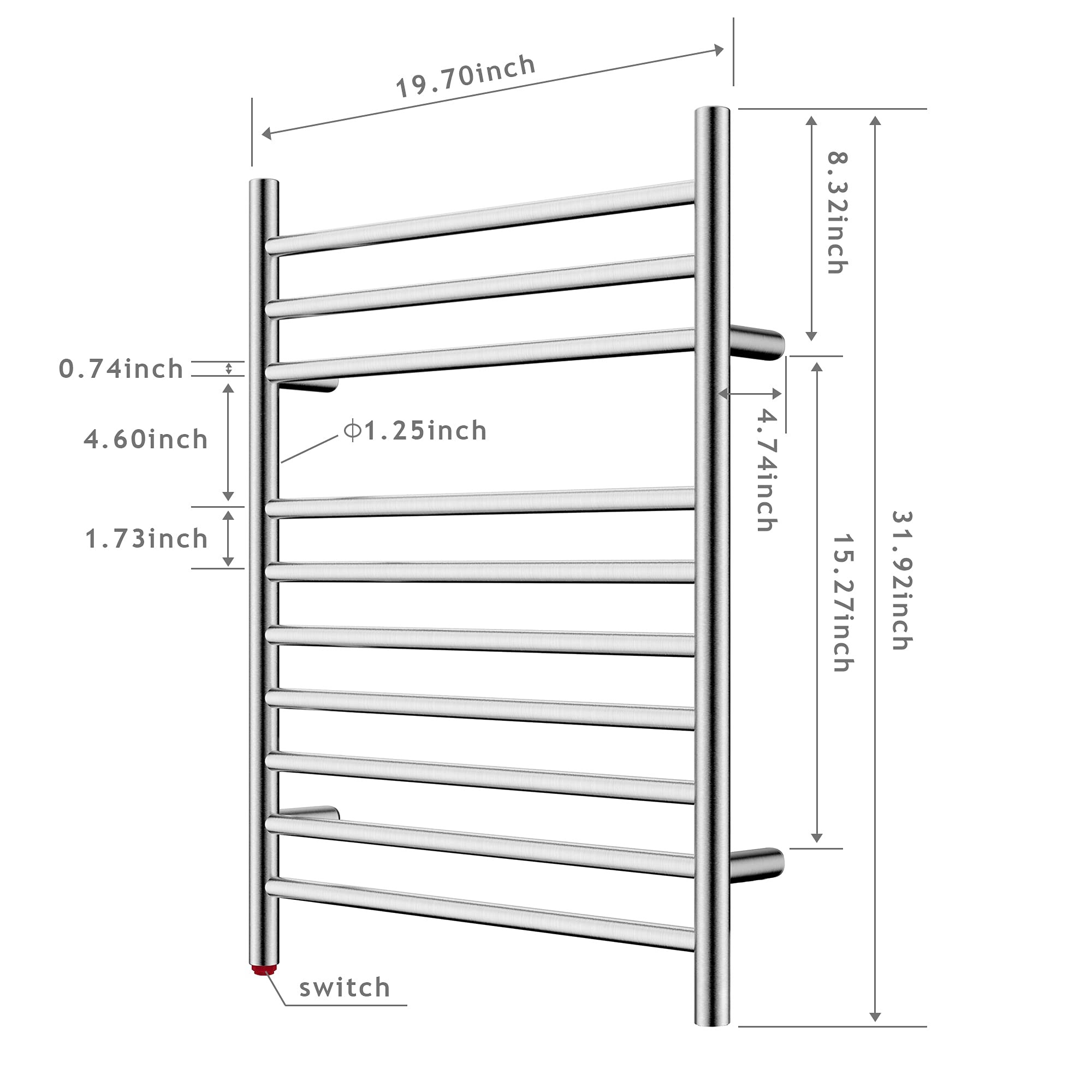 HEATGENE Compact Electric Towel Warmer - Wall Mounted Plug-in or Hardwired Towel Rack for Small Bathroom, Brushed Stainless Steel - Perfect for Spa, Luxury Hotels & Cozy Home Bathrooms