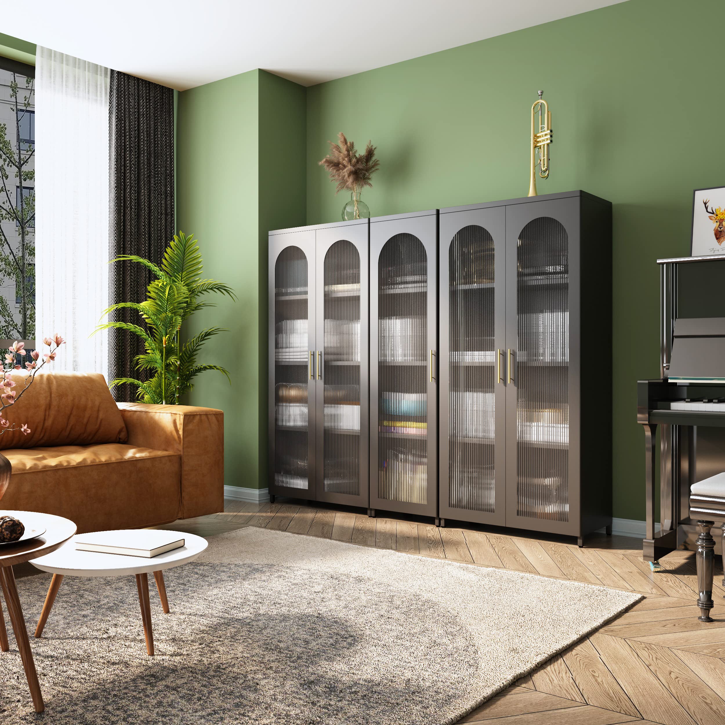 Modern Sideboard Buffet Cabinet with Glass Doors & Adjustable Shelves - Kitchen Storage Credenza for Dining Room, Living Room | Stylish Accent Furniture for Home Decor & Entertaining
