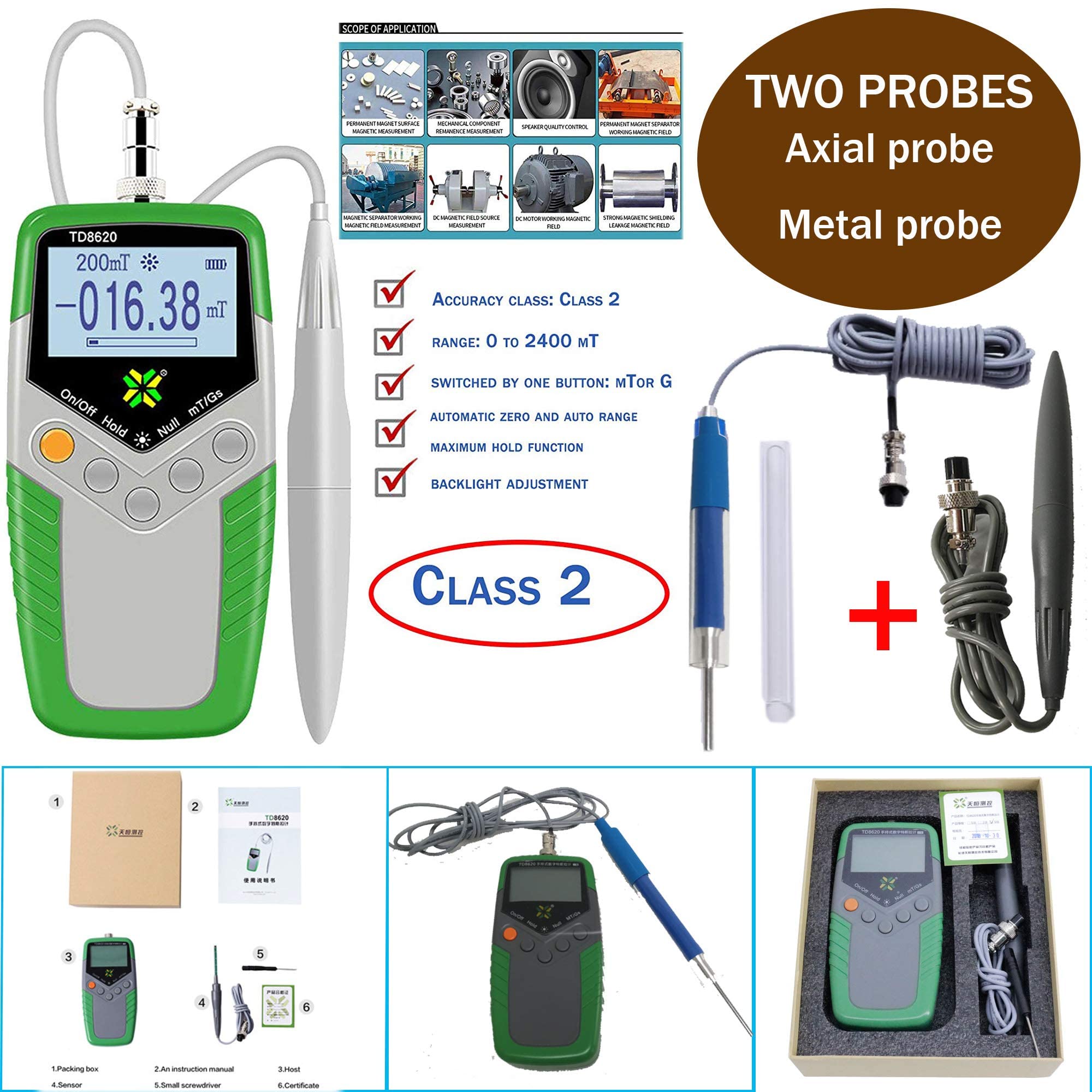 High Precision Axial Probe Tesla Meter Gaussmeter (0-2400mT) - Digital Fluxmeter for Surface Magnetic Field Testing | Industrial, Laboratory & Electronics Repair Use