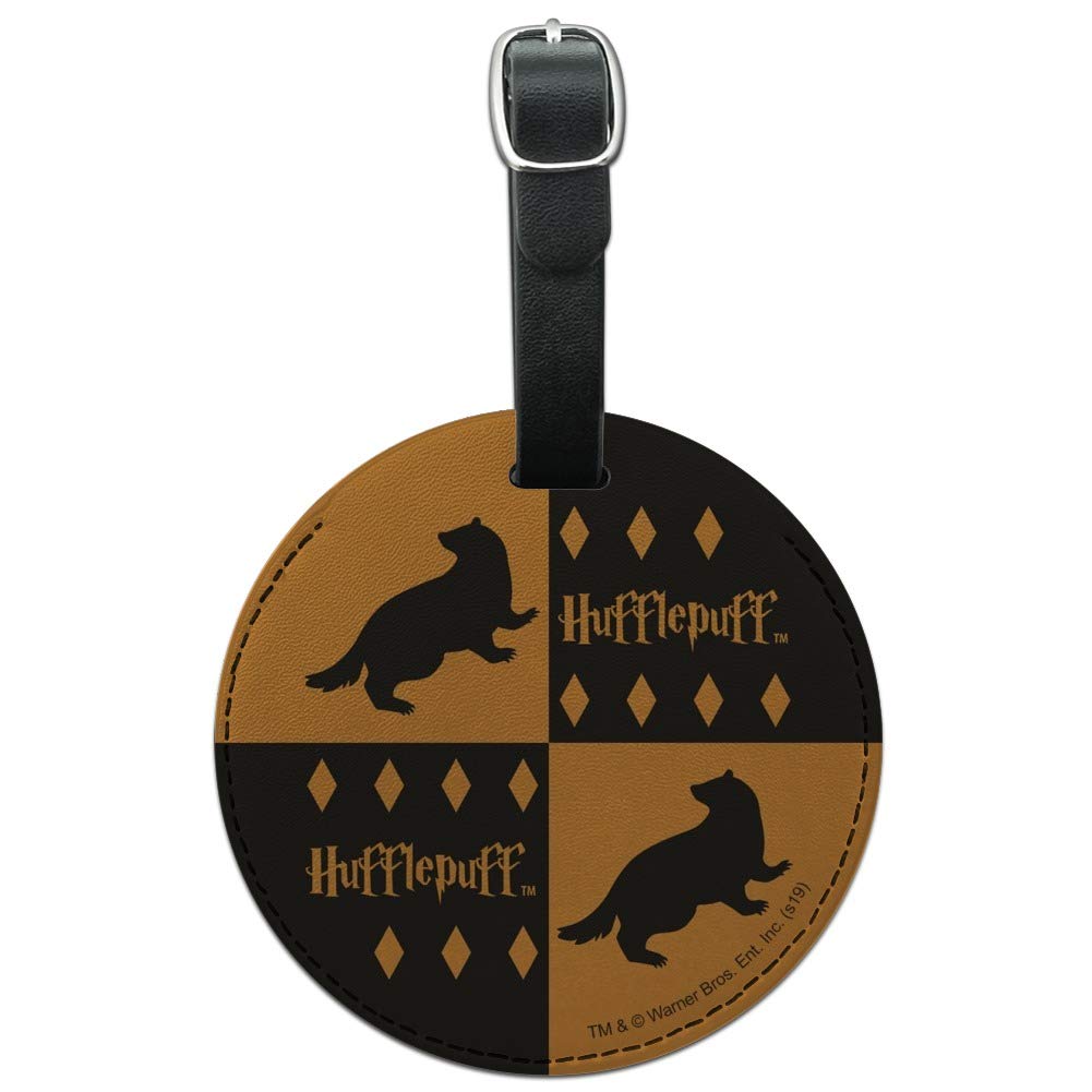 Harry Potter Hufflepuff Round Leather Luggage Tag - Customizable Carry-On ID Tag for Suitcases & Backpacks - Perfect for Travel, Cosplay & Harry Potter Fans
