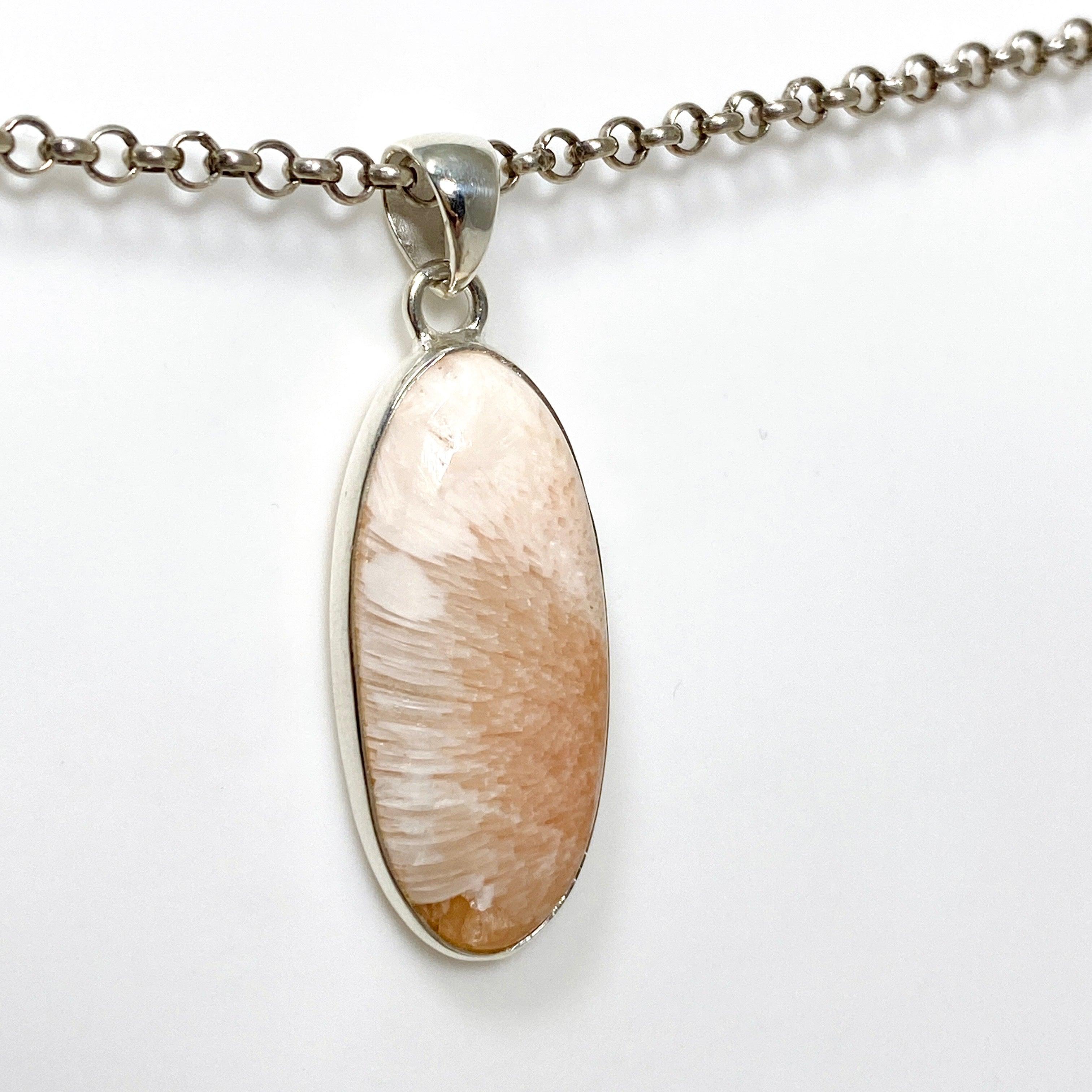 Natural Peach Scolecite Oval Pendant Necklace - Healing Crystal Jewelry for Women - Perfect for Meditation, Energy Balancing & Spiritual Gifts