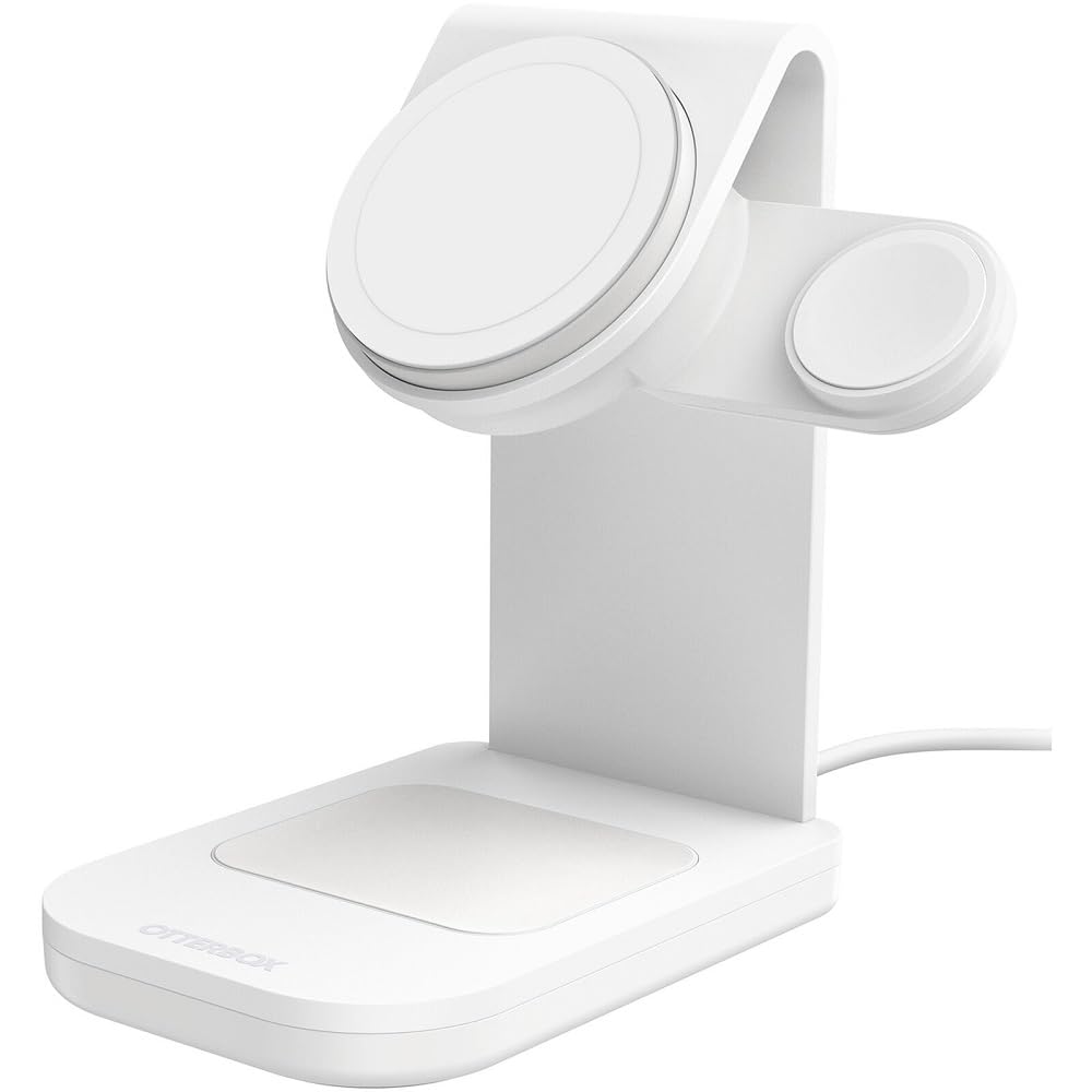 OtterBox 3-in-1 Wireless Charging Station for iPhone MagSafe - Fast Charging Stand for iPhone, AirPods & Apple Watch - Nightstand & Office Desk Charger (White)