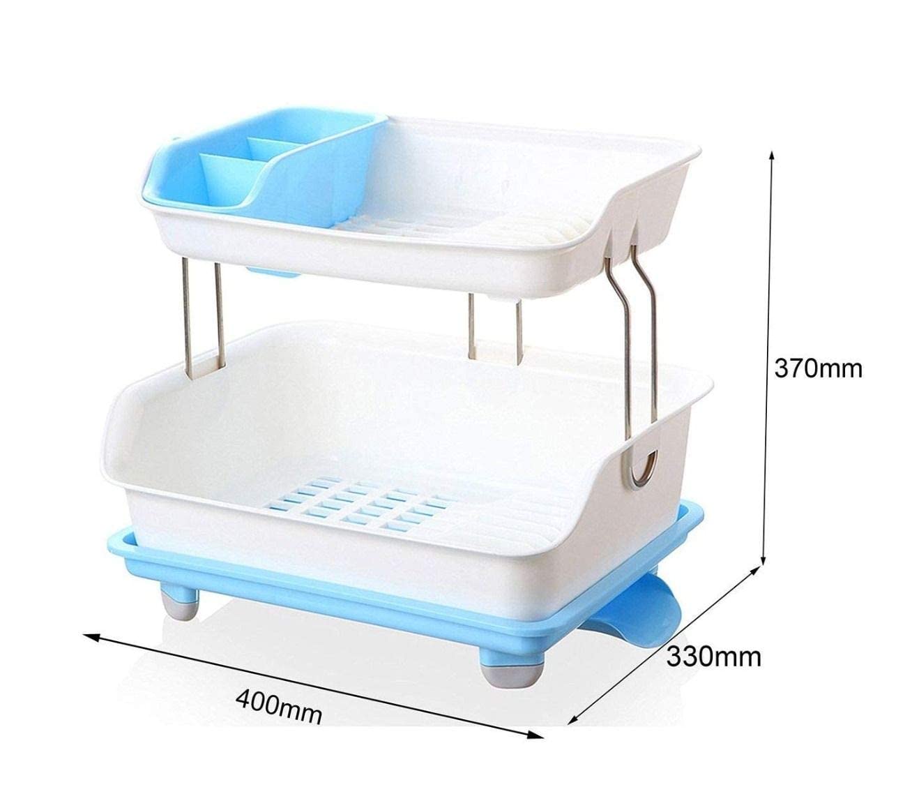 SmartSlide 2-Tier Plastic Dish Drying Rack with Detachable Tray & Cutlery Holder - Space-Saving Kitchen Utensil Organizer (16