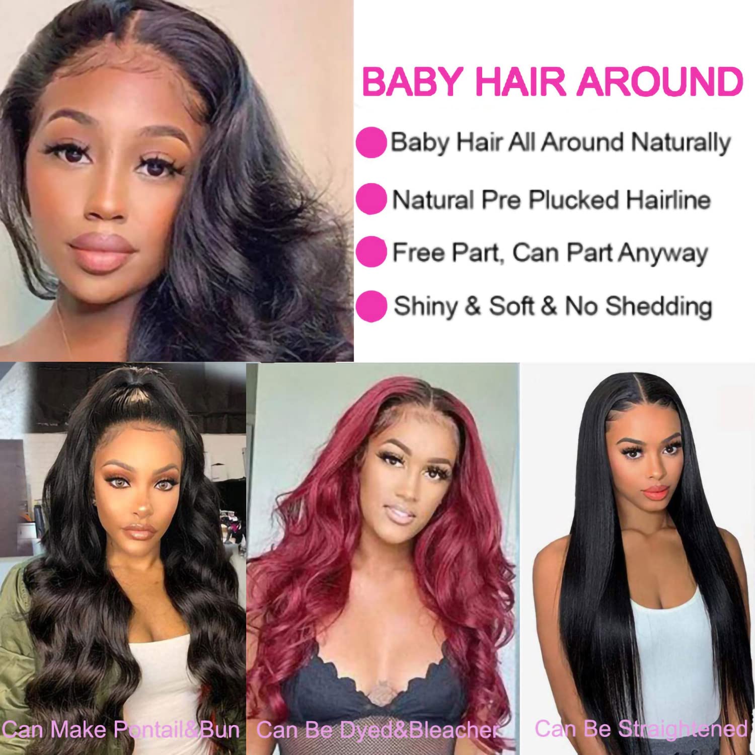 13x6 HD Lace Front Wigs Human Hair 180% Density Body Wave Brazilian Virgin Hair - Pre Plucked Natural Hairline with Baby Hair | Glueless Lace Frontal Wig for Black Women (24 Inch) - Perfect for Daily Wear, Special Occasions & Protective Styling