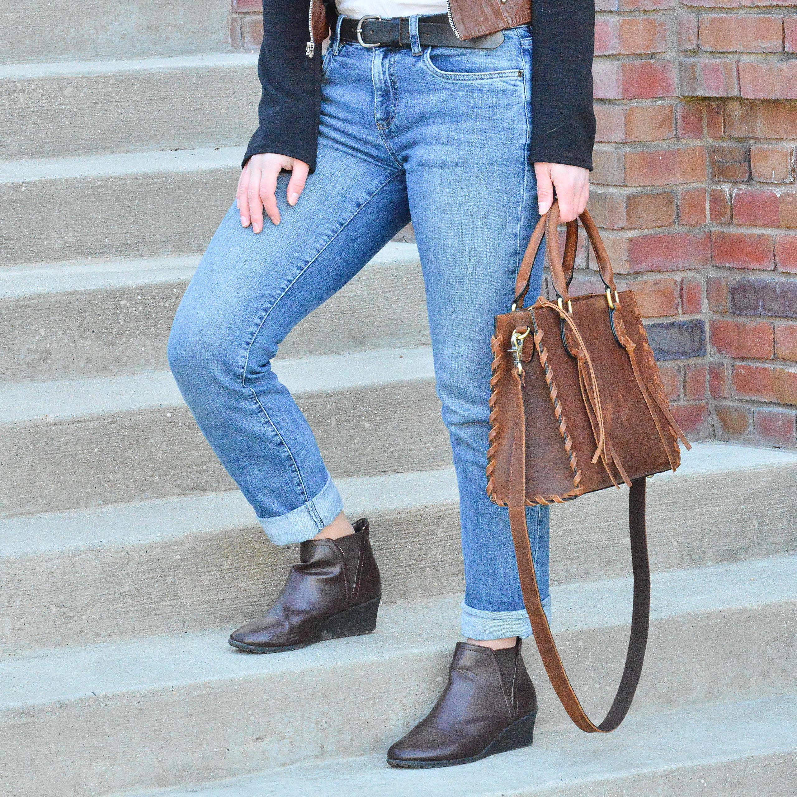 Concealed Carry Emma Satchel - Women's Shoulder Bag & Crossbody Purse with Removable Gun Holster - Distressed Brown Leather - Perfect for Everyday Carry, Travel & Self Defense
