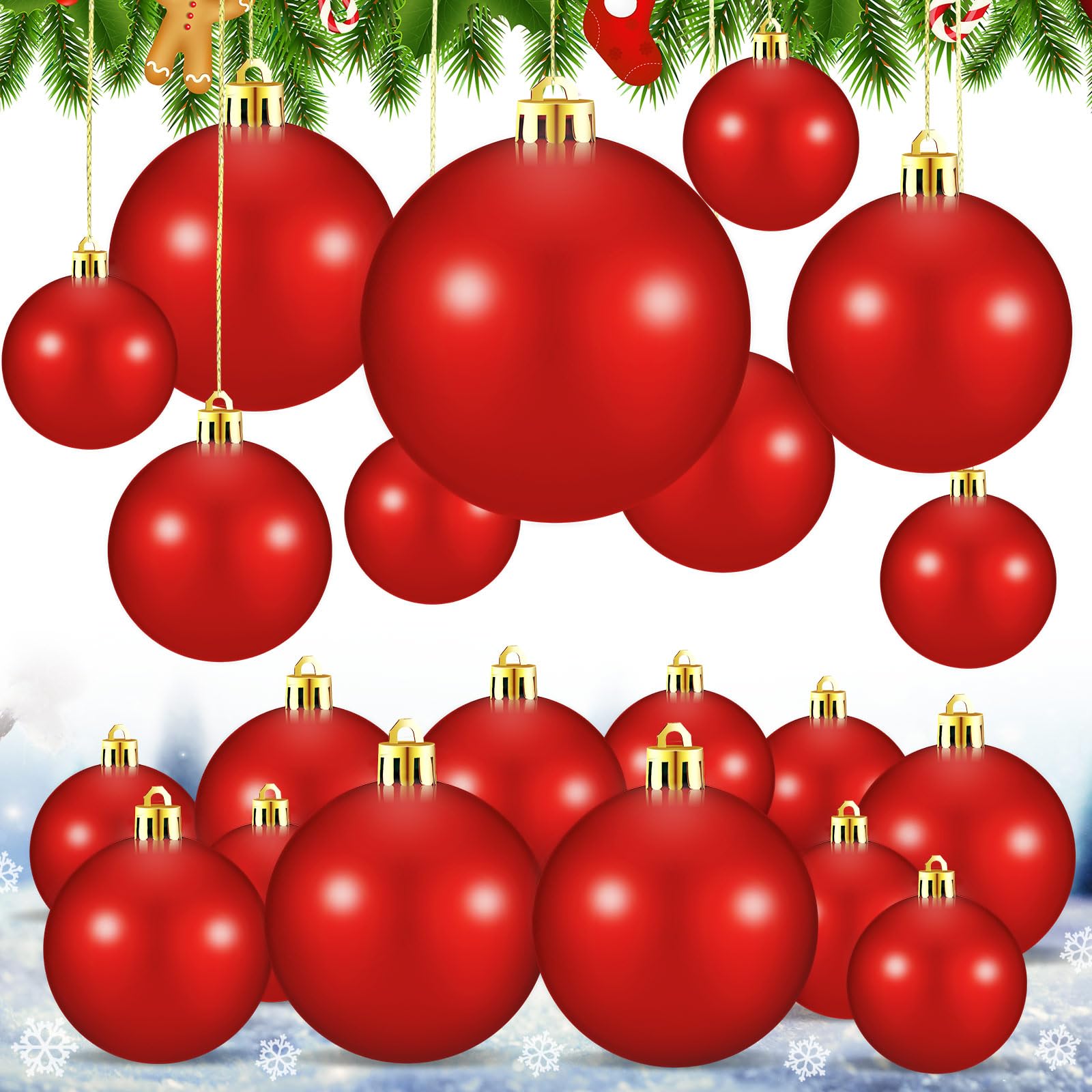 24 Pcs Oversized Shatterproof Christmas Ornaments - Giant 8
