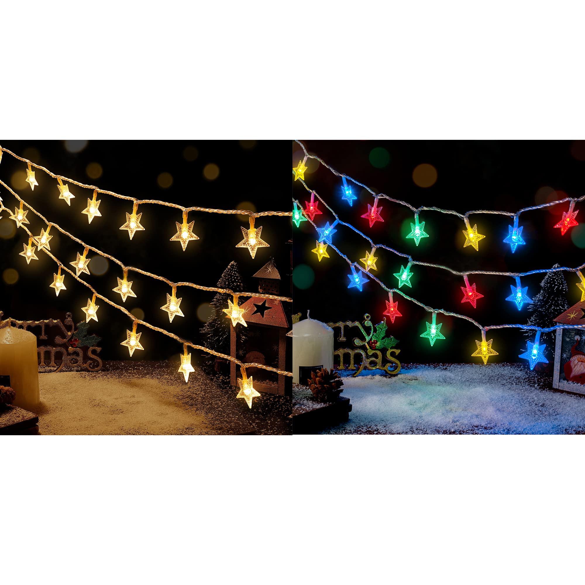 HEYFUNi 39FT 100LED Warm White Star String Lights - 8 Modes Plug in Christmas Fairy Lights for Indoor Outdoor Decor, Bedroom, Garden, Party & Wedding | Perfect for Holiday Decorations, Romantic Ambiance and Special Events