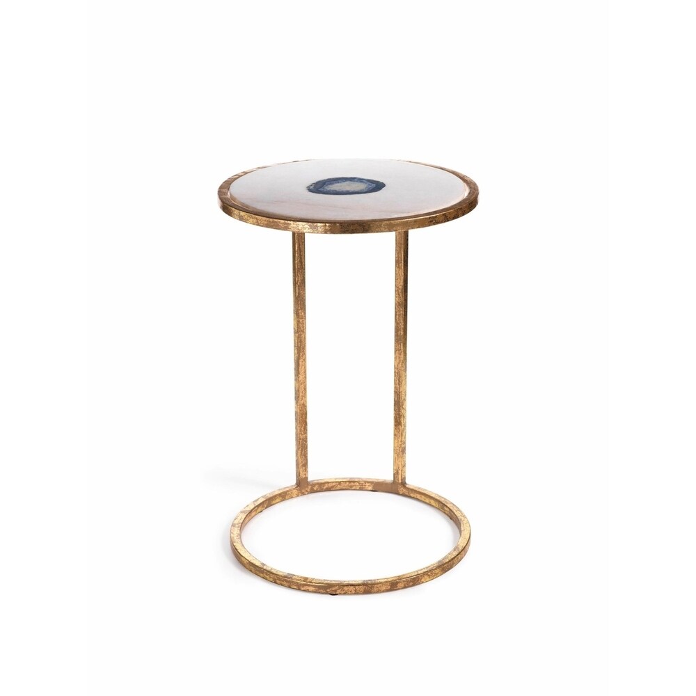 Aquarius 20-Inch Tall Accent Table - White Marble Top with Inlaid Agate Design - Modern Side Table for Living Room, Bedroom, or Office Decor
