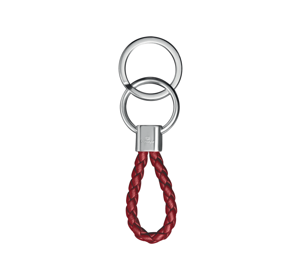 Christofle Duo Complice Red Keychain - Silver Plated Leather Key Ring for Women & Men - Perfect Gift for Travel, Office & Everyday Use