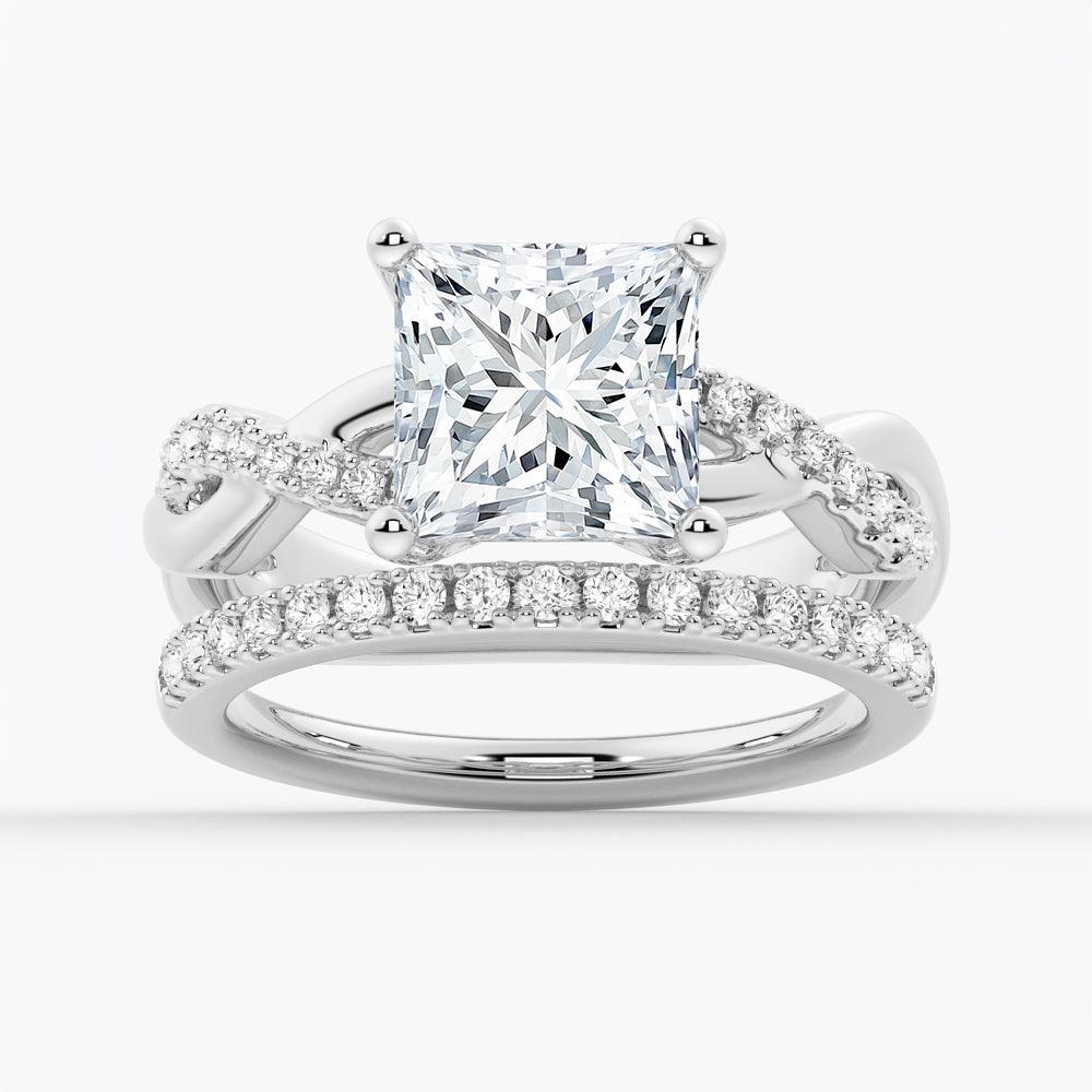 Princess Cut Moissanite Engagement Ring Set with Matching Wedding Band - Sparkling Twist Design for Brides, Anniversary & Special Occasions