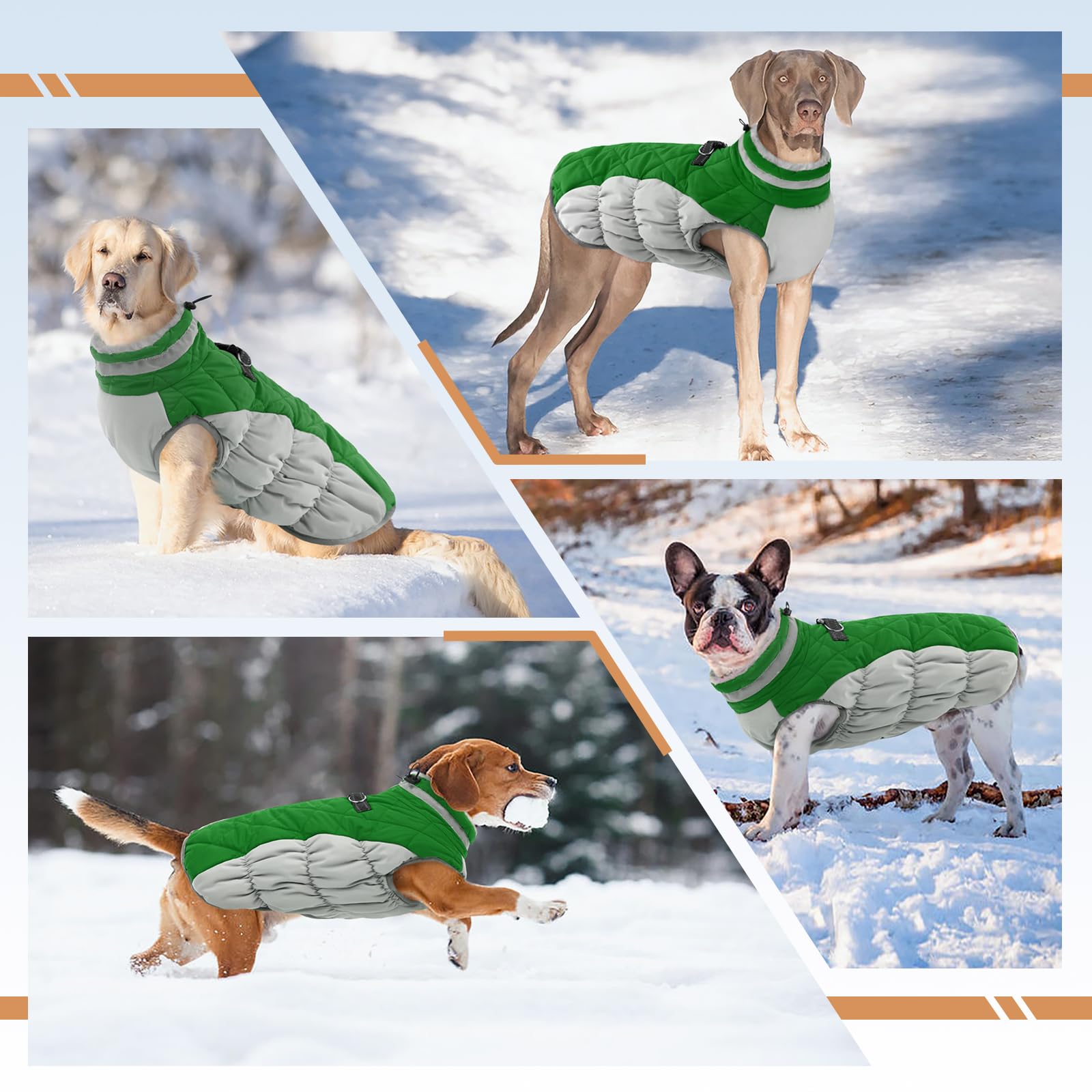 **Waterproof Winter Dog Coat with Fleece Lining & Back Zipper - Large Dog Jacket with Built-in Harness for French Bulldog, Shiba Inu - Warm Snow Jacket for Outdoor Walks & Cold Weather**