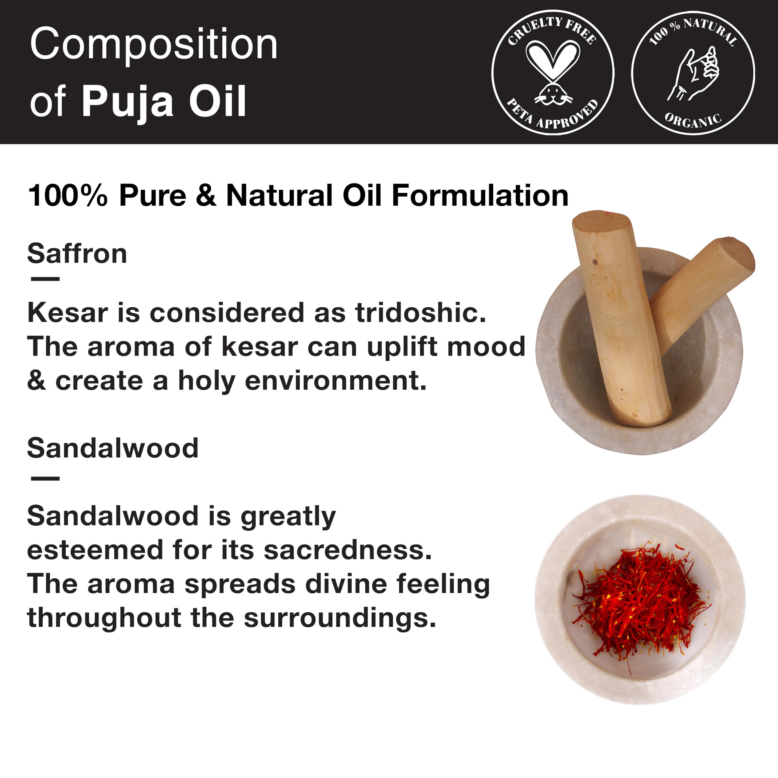 Soulflower Kesar Sandalwood Puja Oil - 100% Pure & Natural Ayurvedic Massage Oil for Meditation, Yoga & Spiritual Rituals | Relaxing Aromatherapy for Stress Relief & Skin Care