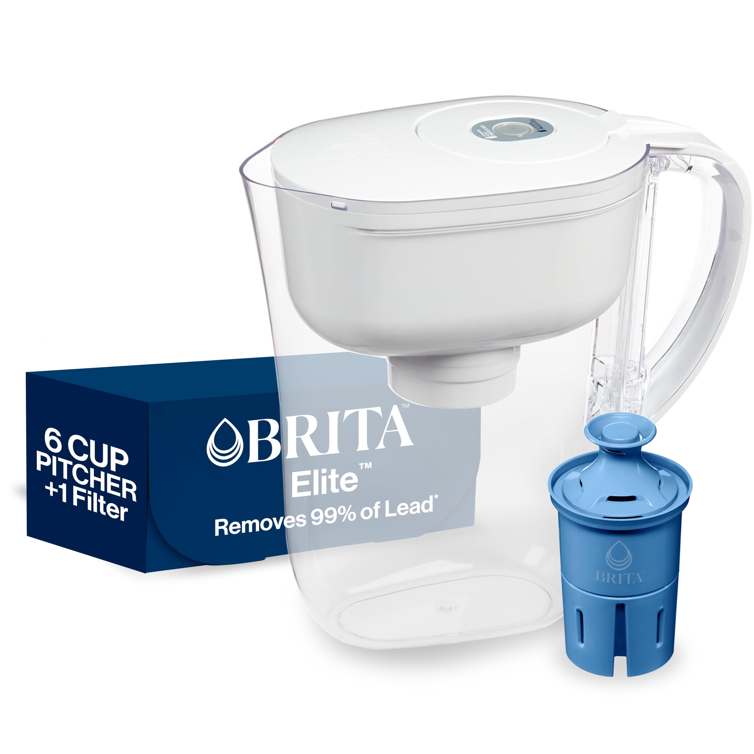 Brita Metro Elite Water Filter Pitcher - 6 Cup White | 99% Lead Removal | Includes 1 Filter | Perfect for Home, Office & Travel | Clean Drinking Water Solution
