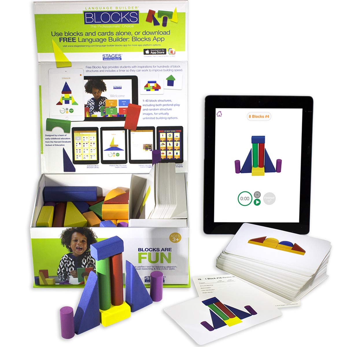 Language Builder Blocks Kit for Autism & Preschool - 120 Flashcards, 40 Wood Blocks, iPad App - Pretend Play & Learning Activities