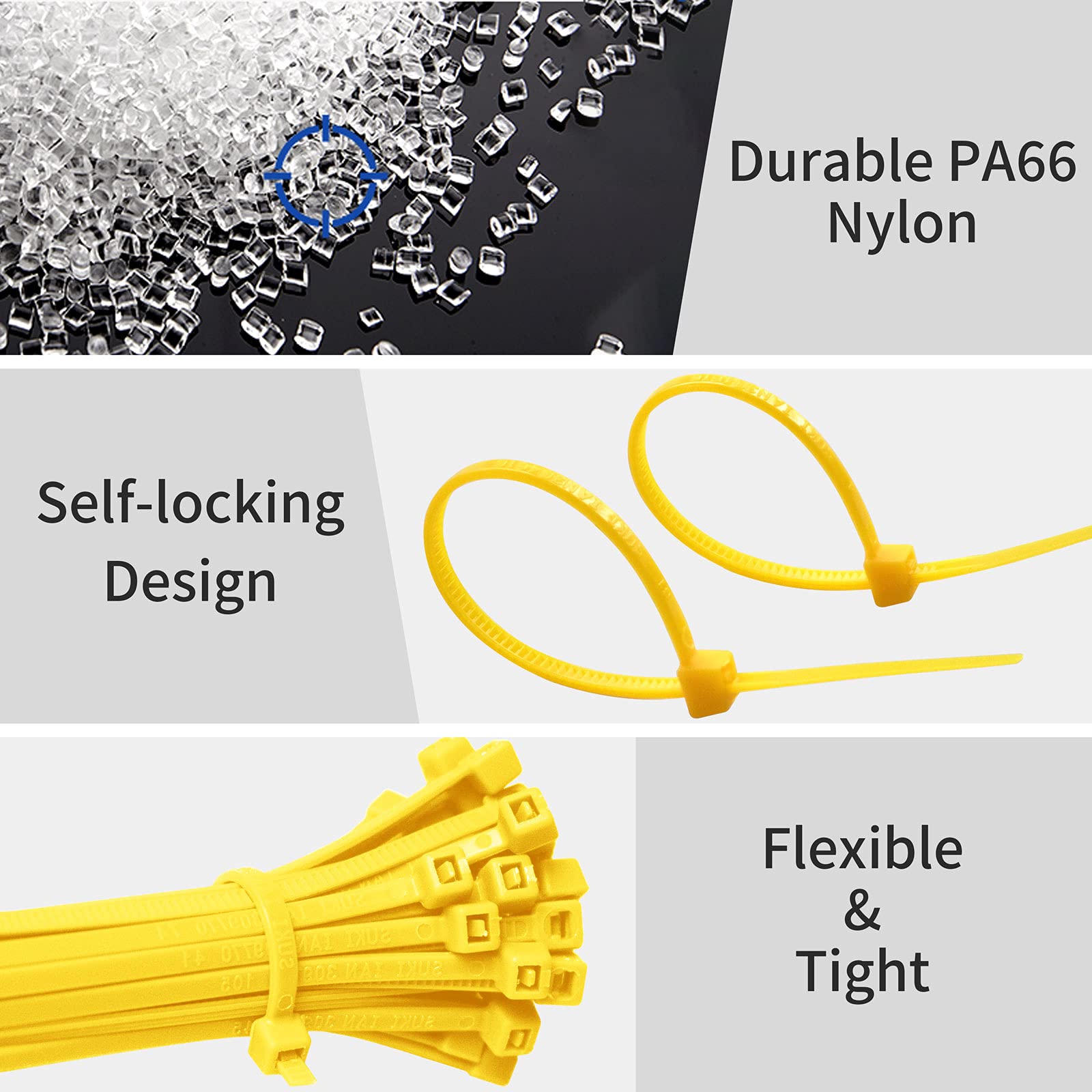 4 Inch Heavy Duty Yellow Cable Zip Ties - 100 Pack Self-Locking Plastic Ties for Wire Management, DIY Projects & Home Organization