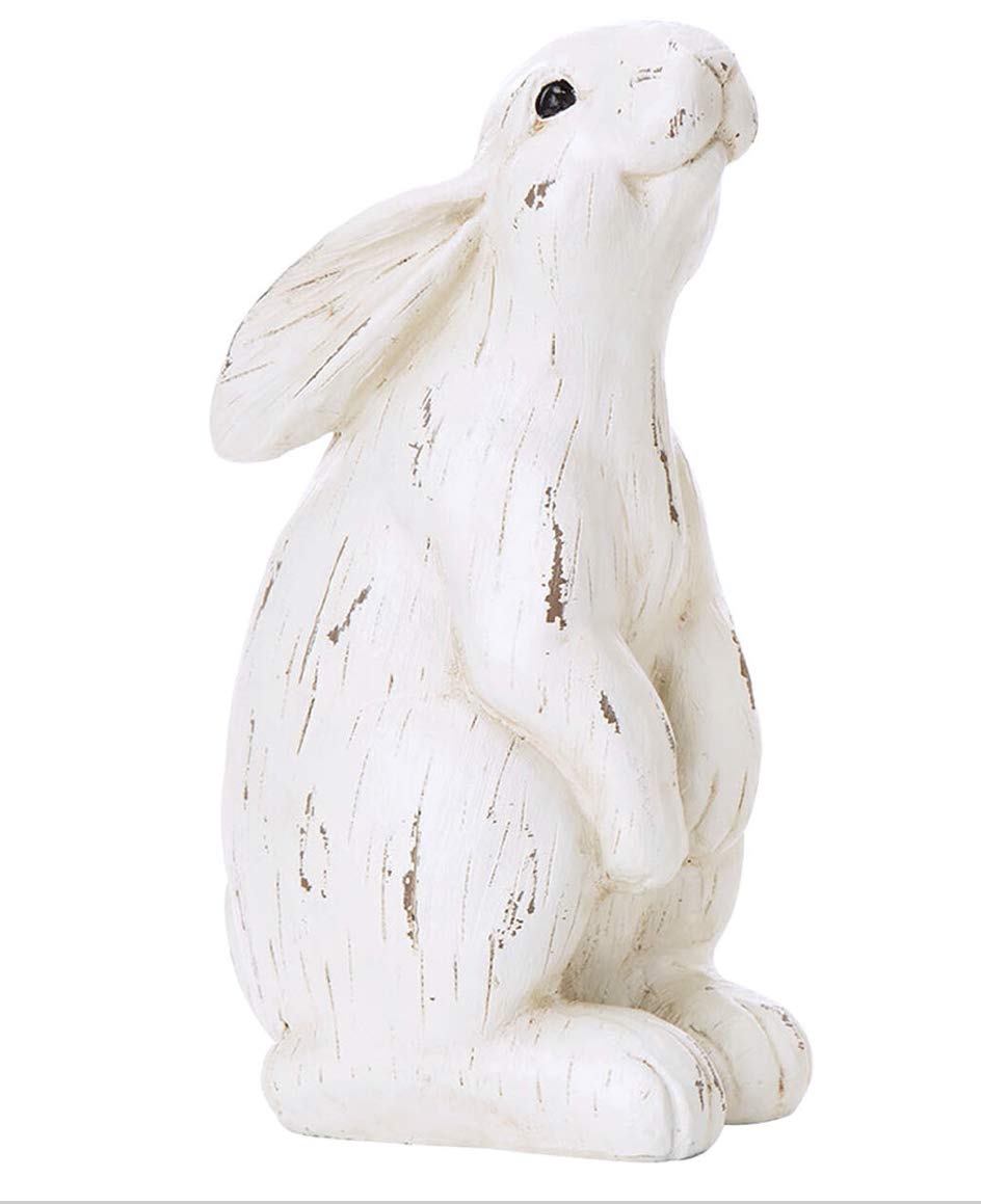 Distressed White Resin Standing Bunny Rabbit Statue - 9.8 Inch Tall Home Decor for Easter, Spring, or Farmhouse Style | Perfect for Shelf, Mantel, or Garden Display