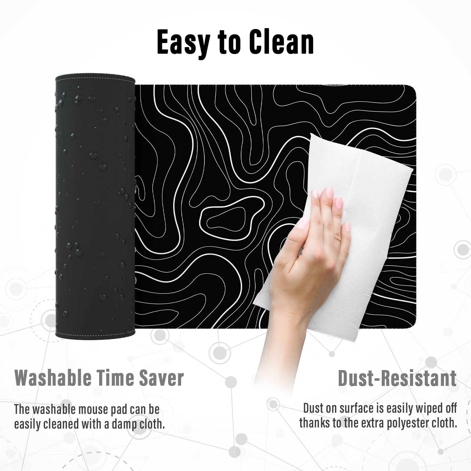 Ovenbird Large Gaming Mouse Pad 80x30cm - Non-Slip Topographic Map Design Mouse Mat for PC, Laptop, Keyboard & Mouse - Perfect for Gaming, Office Work & Home Use - Black Minimalist Computer Desk Accessory