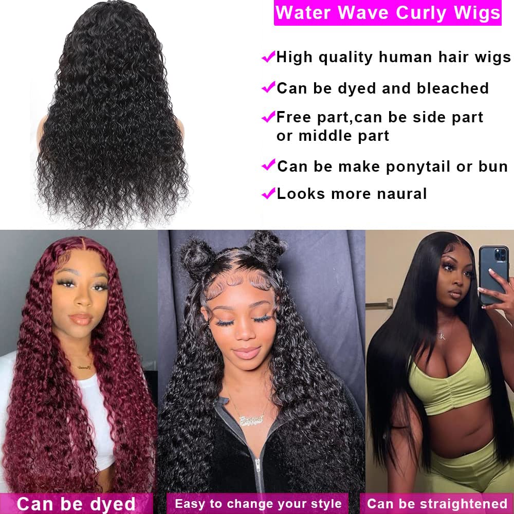 4x4 Lace Front Wigs Human Hair - Brazilian Wet & Wavy 26 Inch HD Lace Closure Wig | 180% Density Malaysian Water Wave Curly Hair | Perfect for Cosplay, Daily Wear & Special Occasions