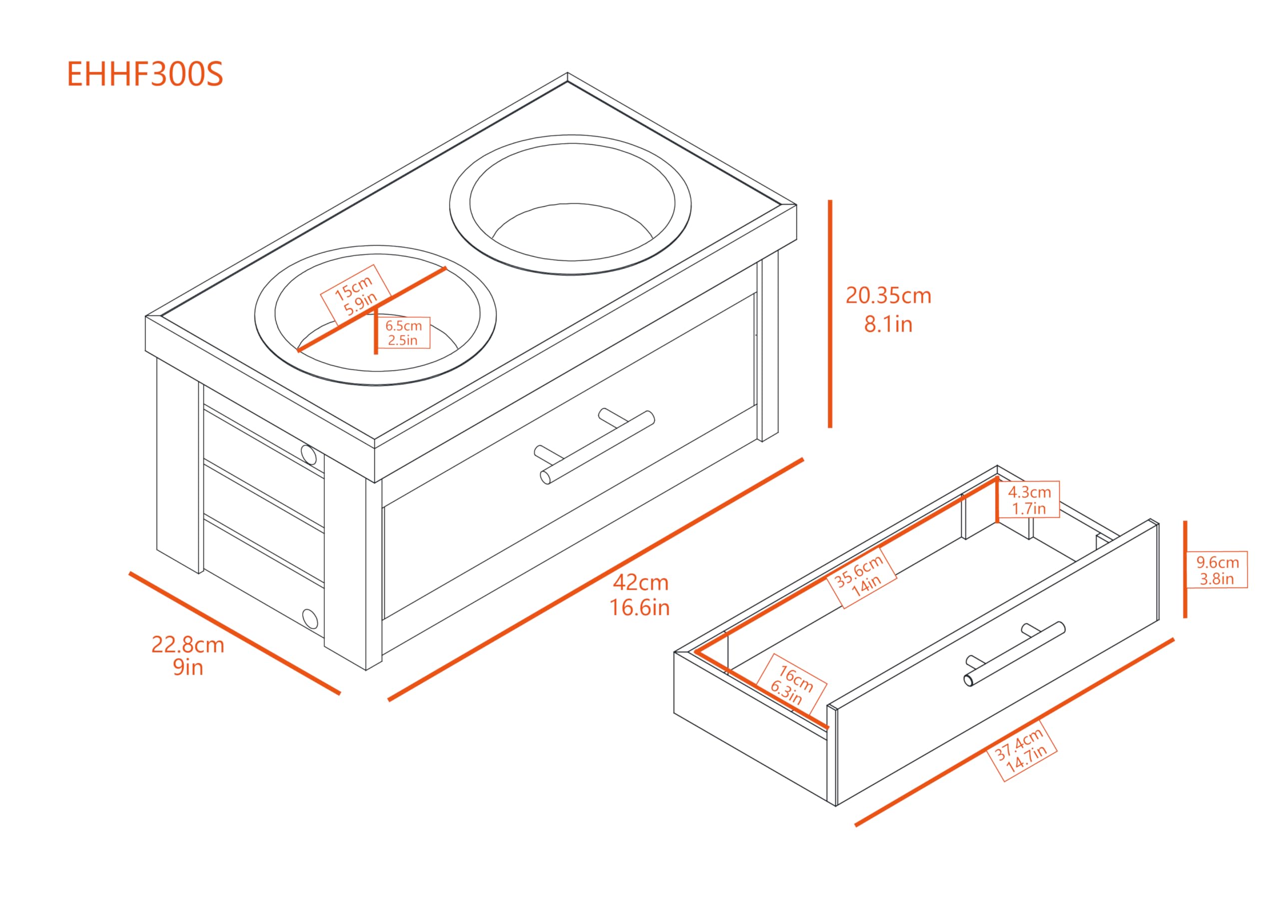ECOFLEX Piedmont 2-Bowl Dog Diner with Storage Drawer - Antique White | Elevated Raised Dog Bowls for Large Dogs | Perfect for Dining Room or Kitchen Feeding Station