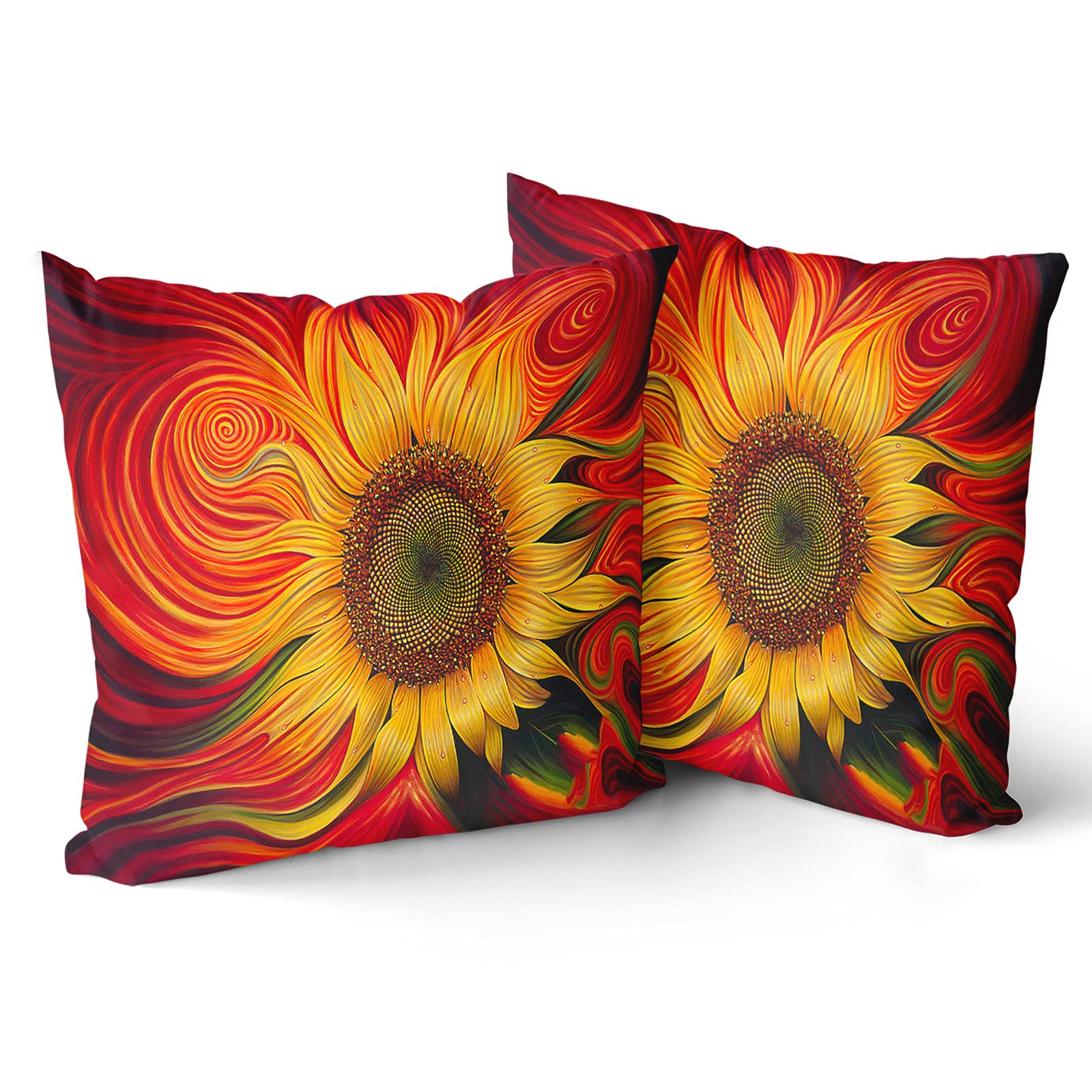 Sunflower Pillow Covers 18x18 Inch Set of 2 - Decorative Floral Throw Pillow Cases for Sofa, Couch & Bed - 100% Cotton Linen Blend Cushion Covers - Perfect for Living Room, Bedroom, Patio & Outdoor Decor