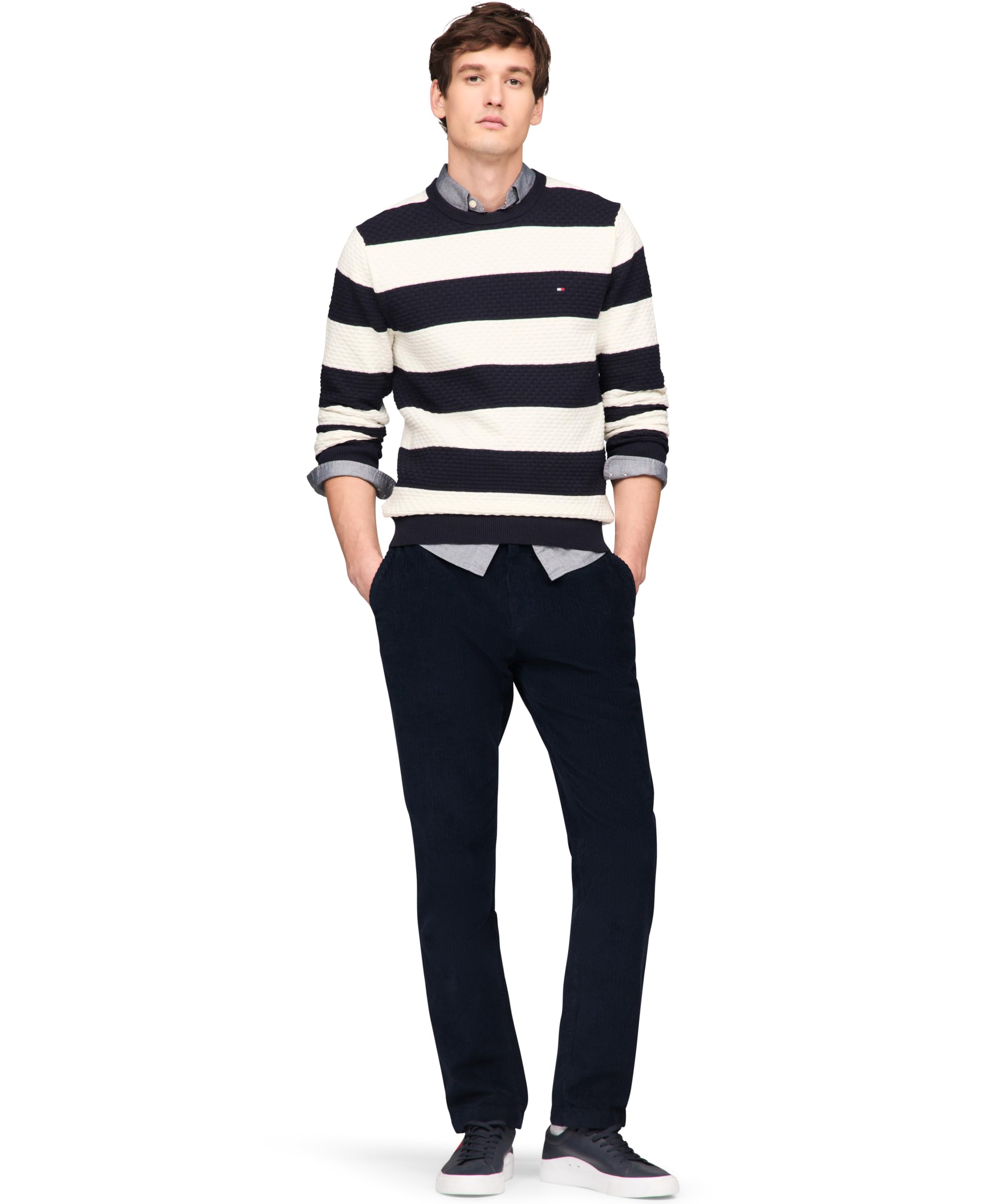 Tommy Hilfiger Men's Lightweight Waffle Knit Crewneck Sweater - Soft Textured Pullover for Big & Tall - Casual Winter Wear & Layering Essential