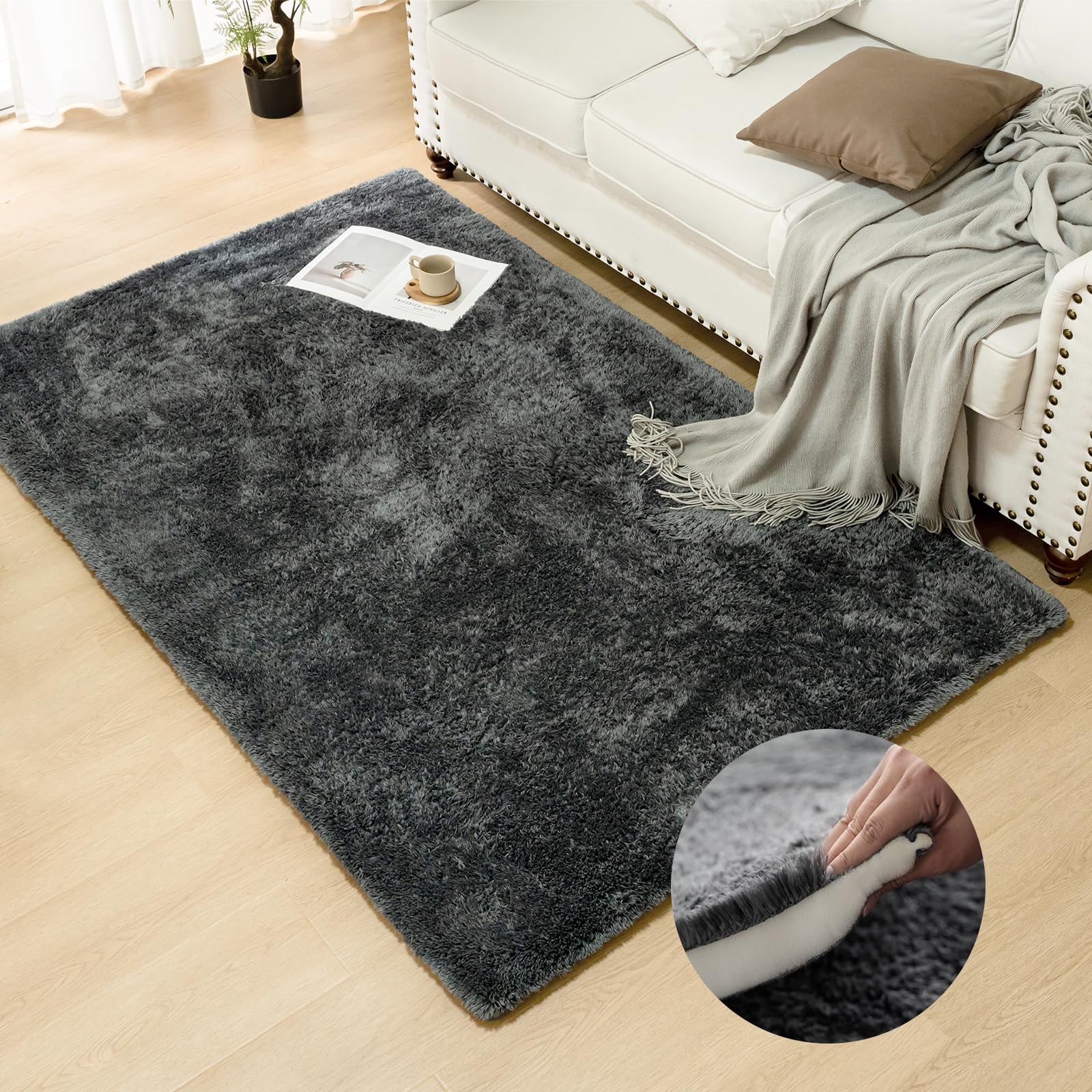**ACOMOPACK Fluffy Shag Area Rug - Ultra Soft Memory Foam Non-Slip Kids Rug for Bedroom, Nursery & Living Room (3'28